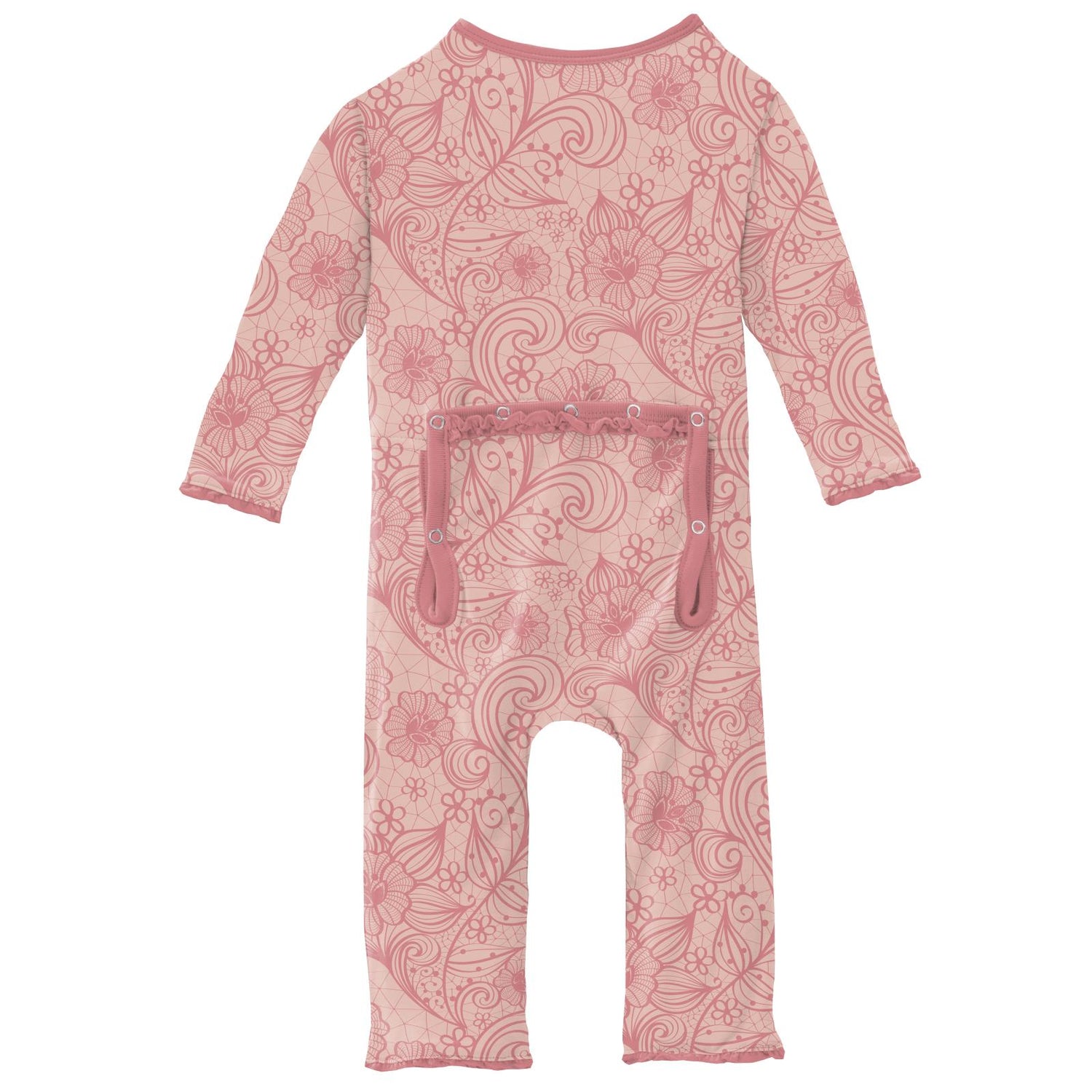 Print Muffin Ruffle Coverall with Zipper in Peach Blossom Lace
