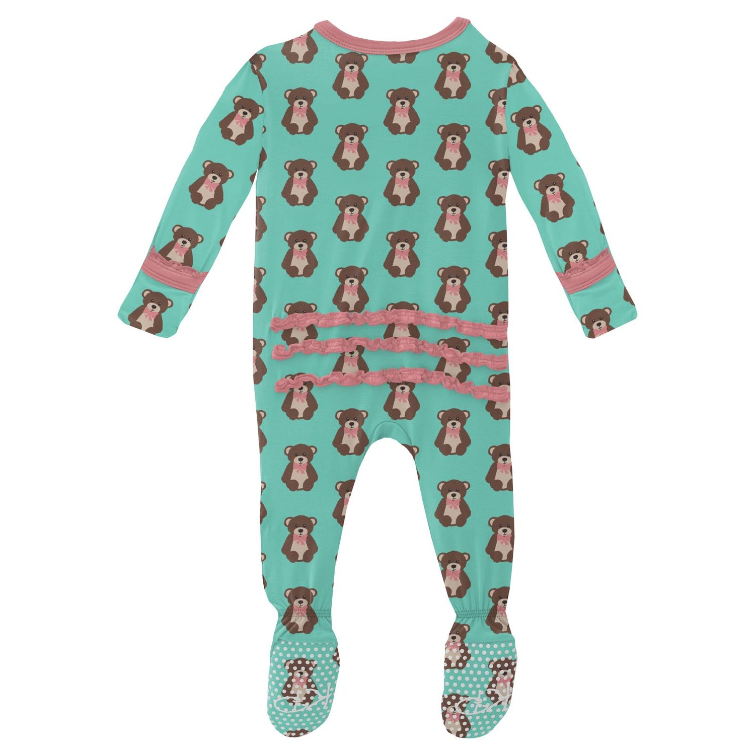 Print Muffin Ruffle Footie with Zipper in Glass Teddy Bear