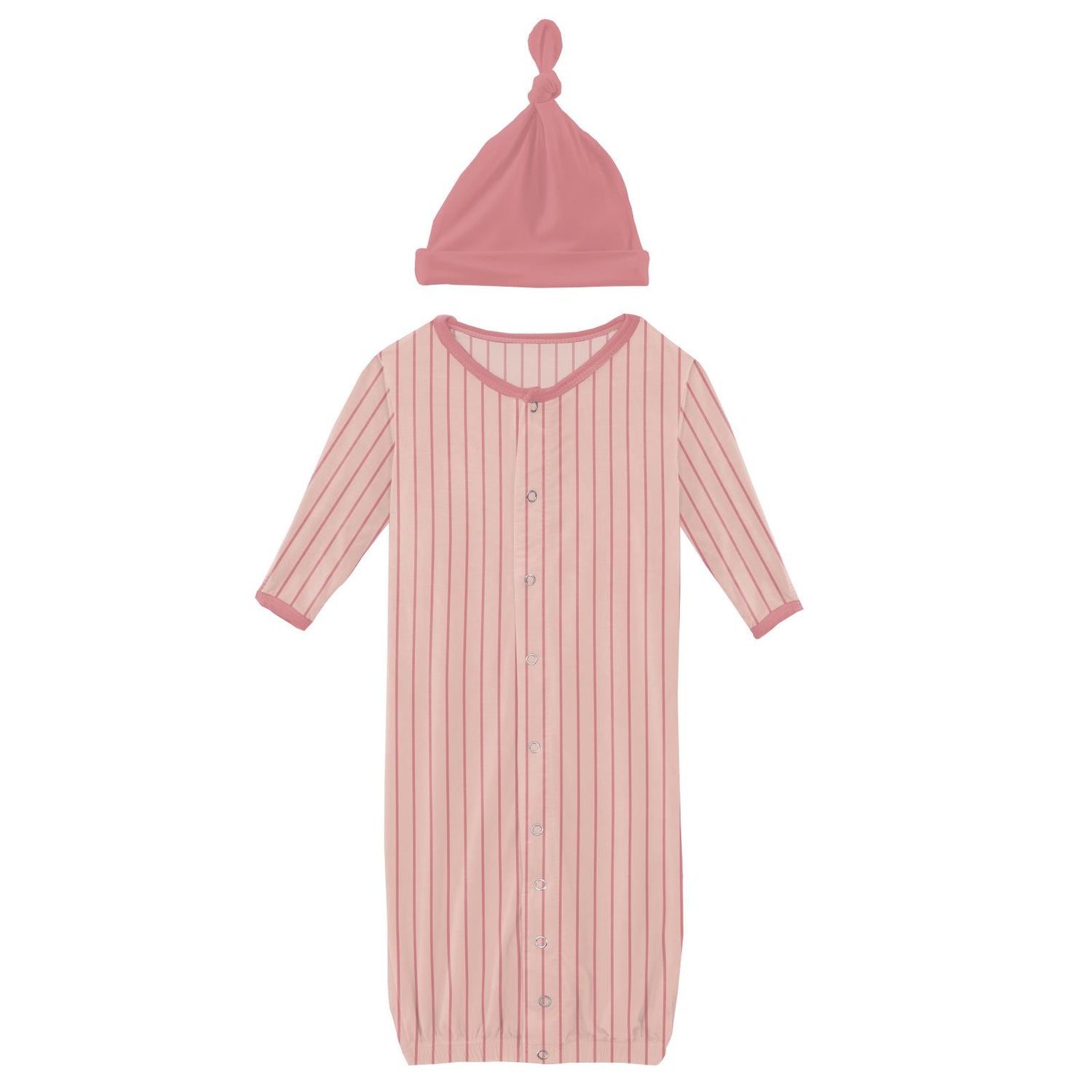 Print Layette Gown Converter & Single Knot Hat Set in Pinstripe