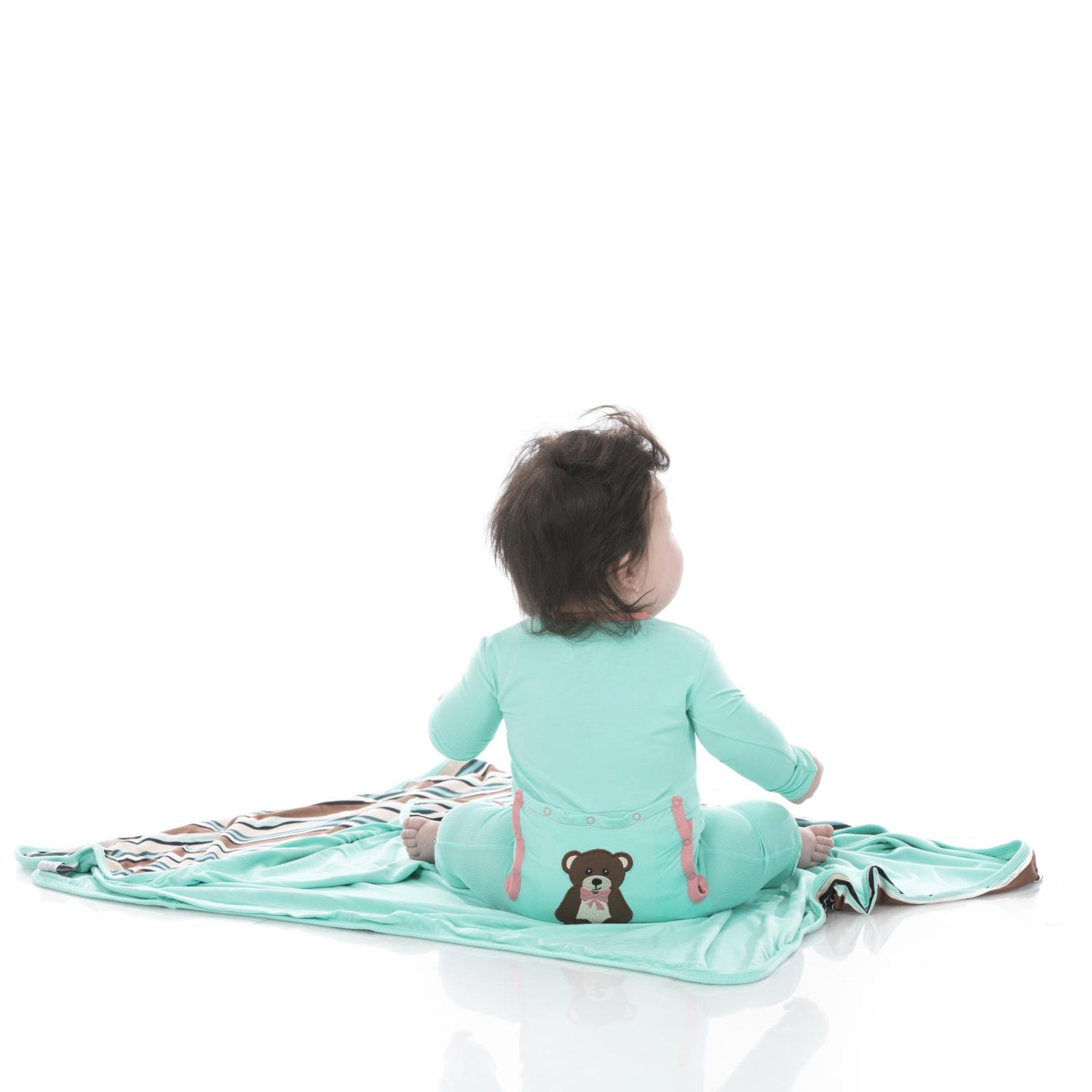 Applique Coverall with Zipper in Glass Teddy Bear