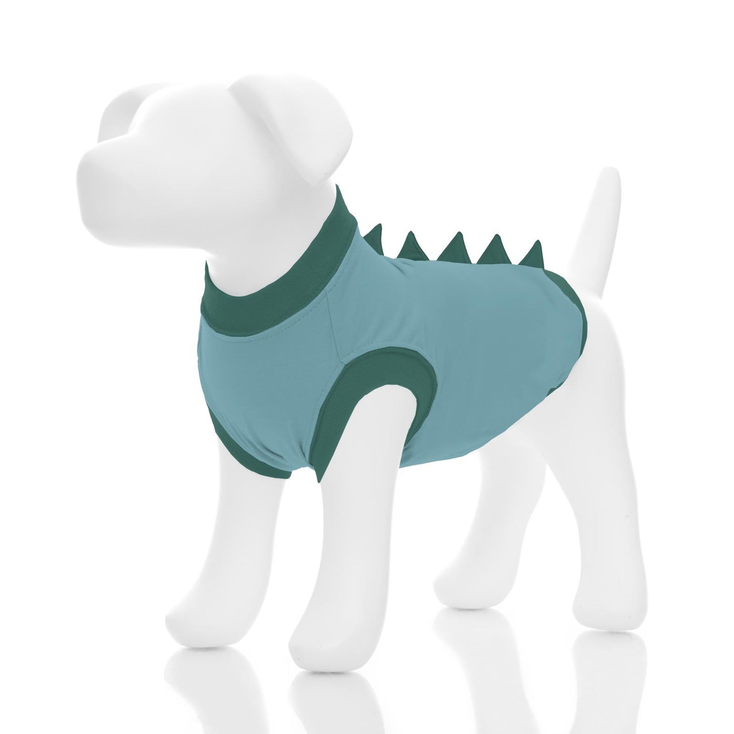 Fleece Sleeveless Dog Tee with Dino Back in Glacier with Ivy