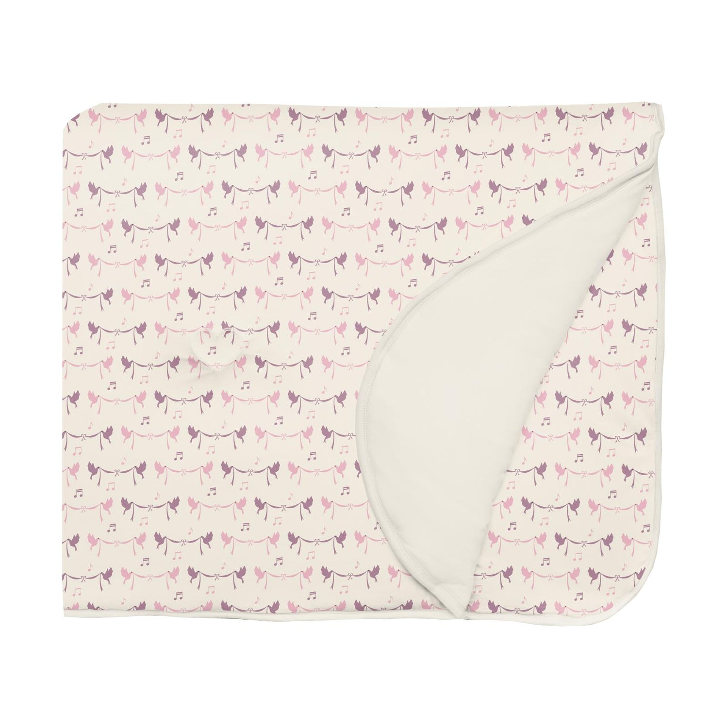 Print Fluffle Stroller Blanket with Embroidery in Natural Bird Banner