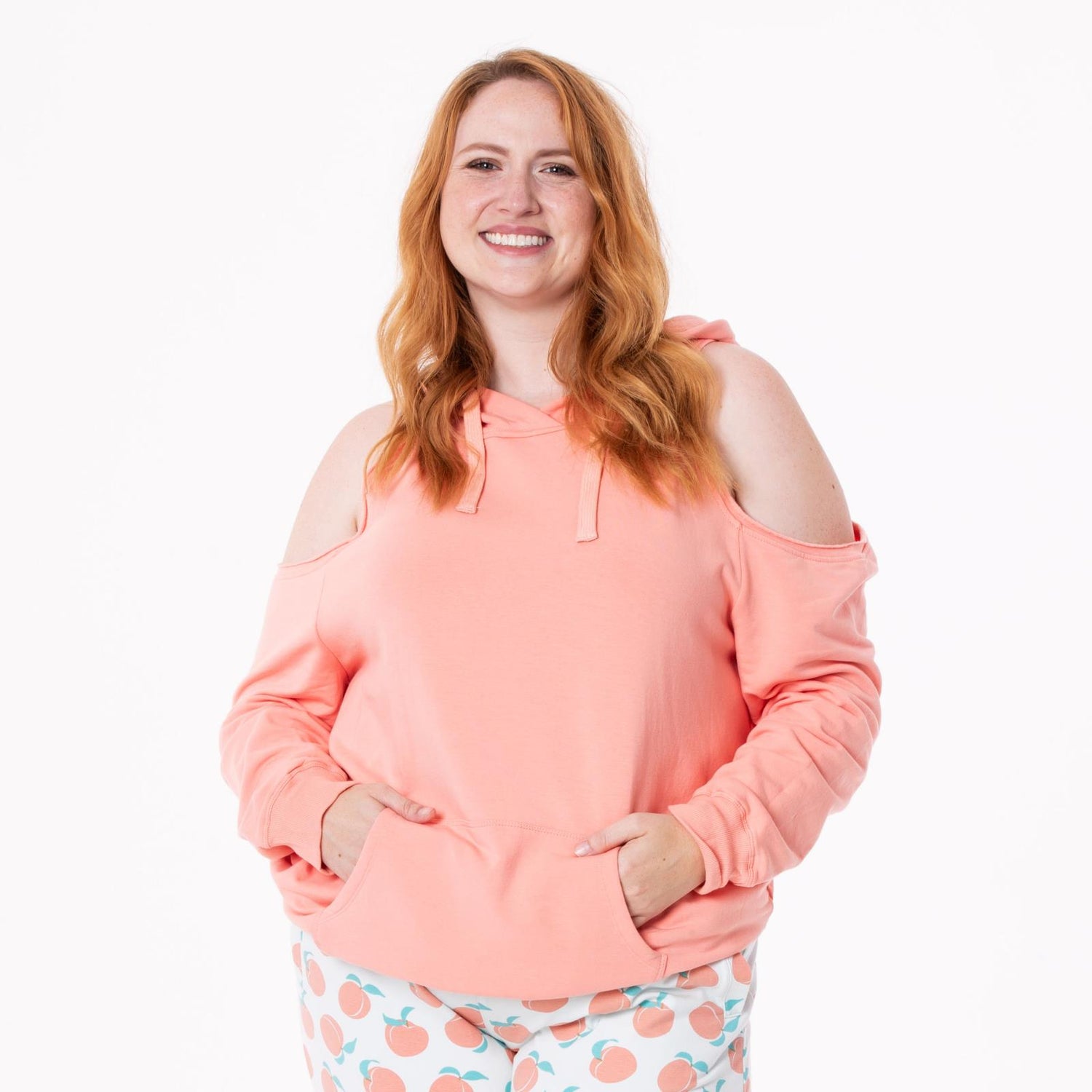 Women's Fleece Open-Shoulder Pullover in Blush