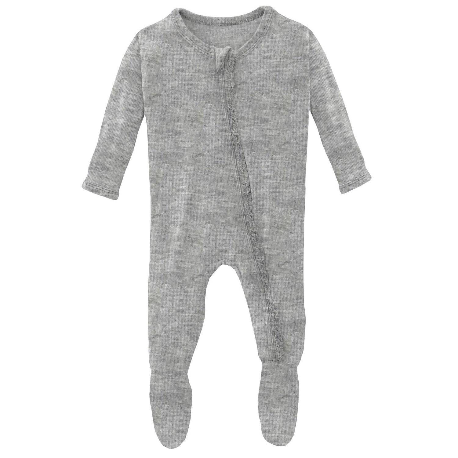 Muffin Ruffle Footie with Zipper in Heathered Mist