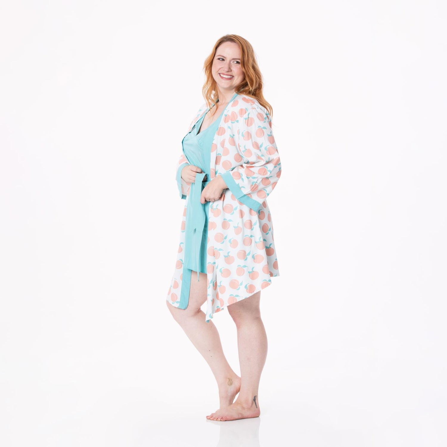 Women's Print Woven Cami Nightgown and Robe Set in Fresh Air Peaches