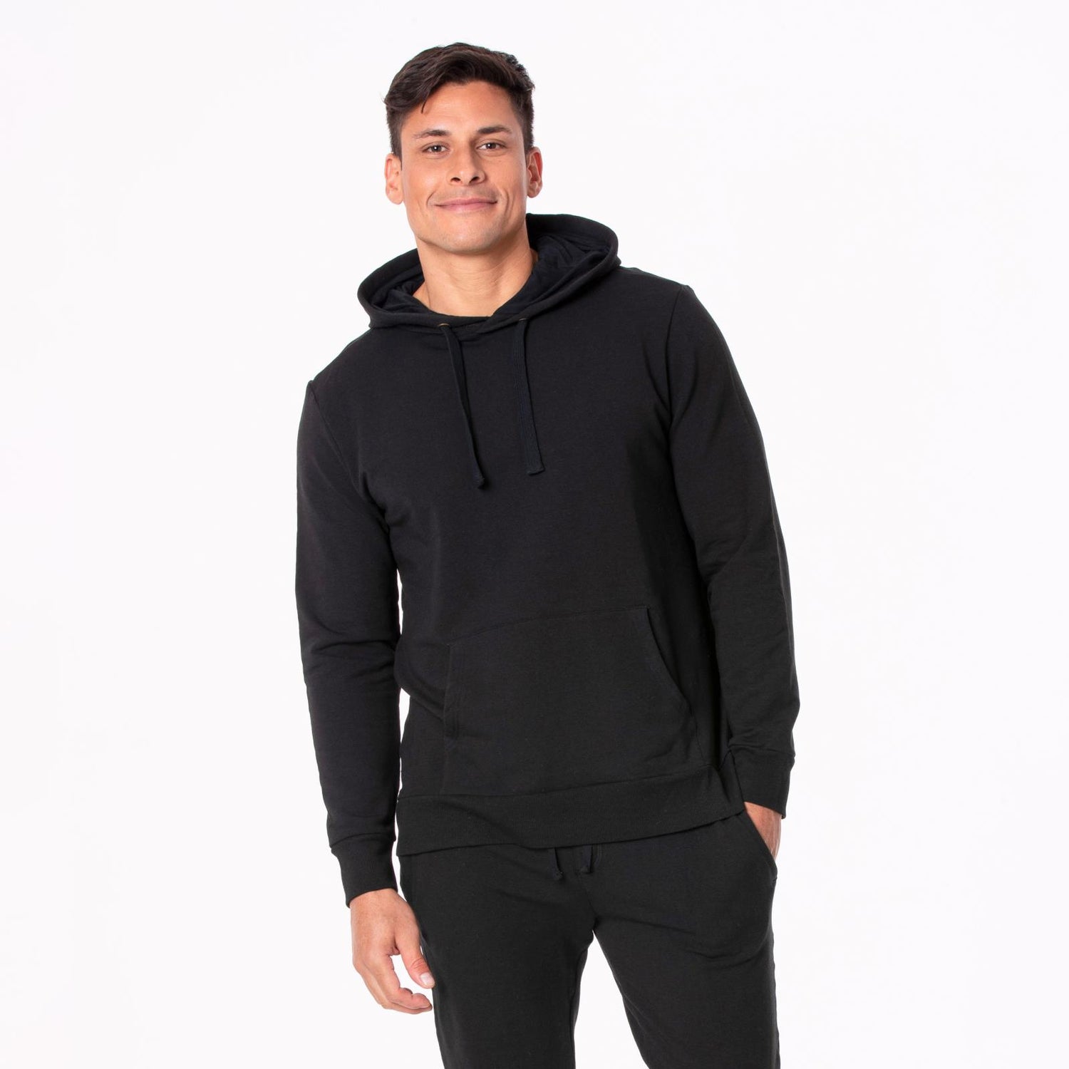 Men's Solid Fleece Kangaroo Pocket Pullover in Midnight