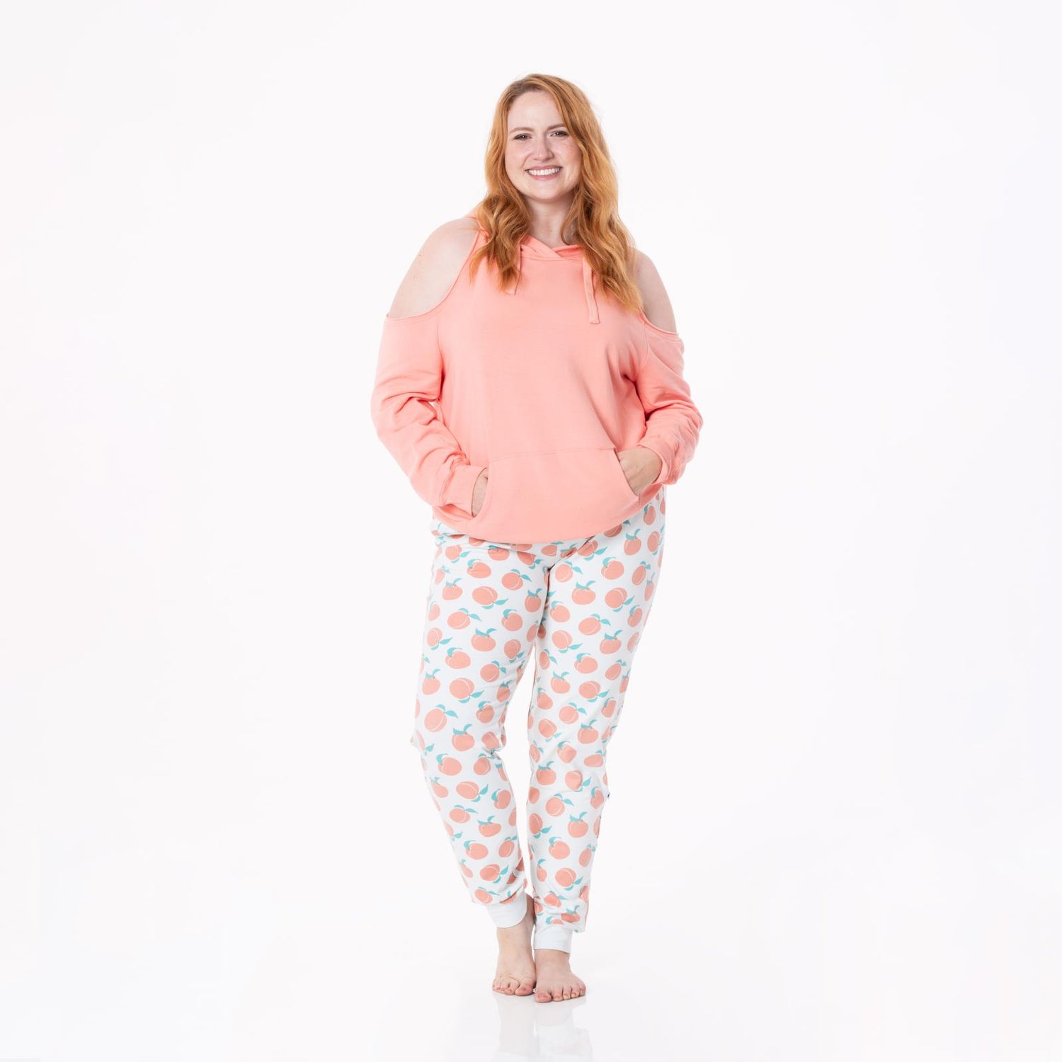 Women's Fleece Open-Shoulder Pullover in Blush