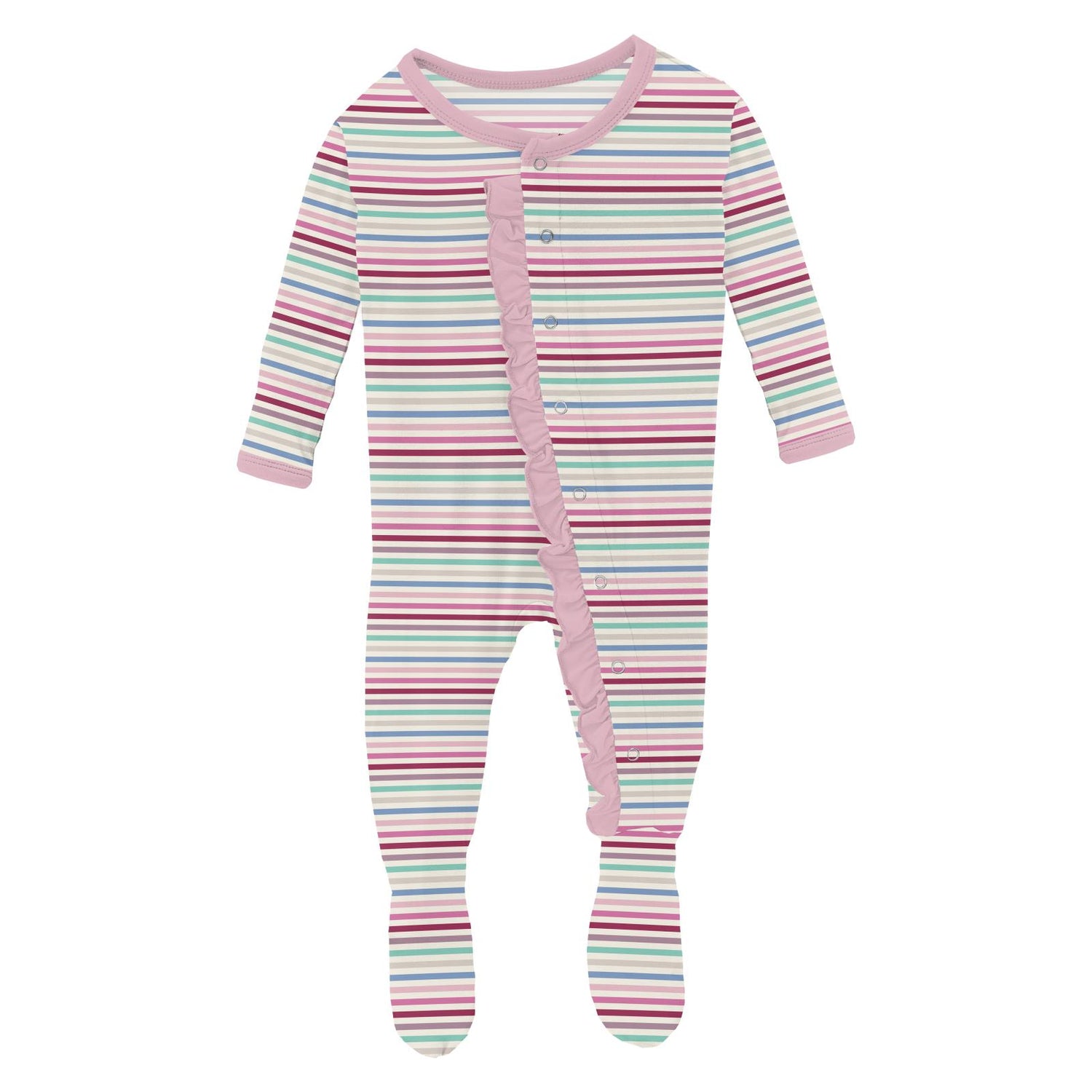 Print Classic Ruffle Footie with Snaps in Make Believe Stripe