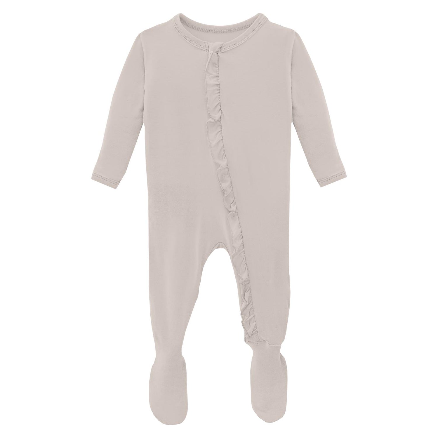 Classic Ruffle Footie with 2 Way Zipper in Latte