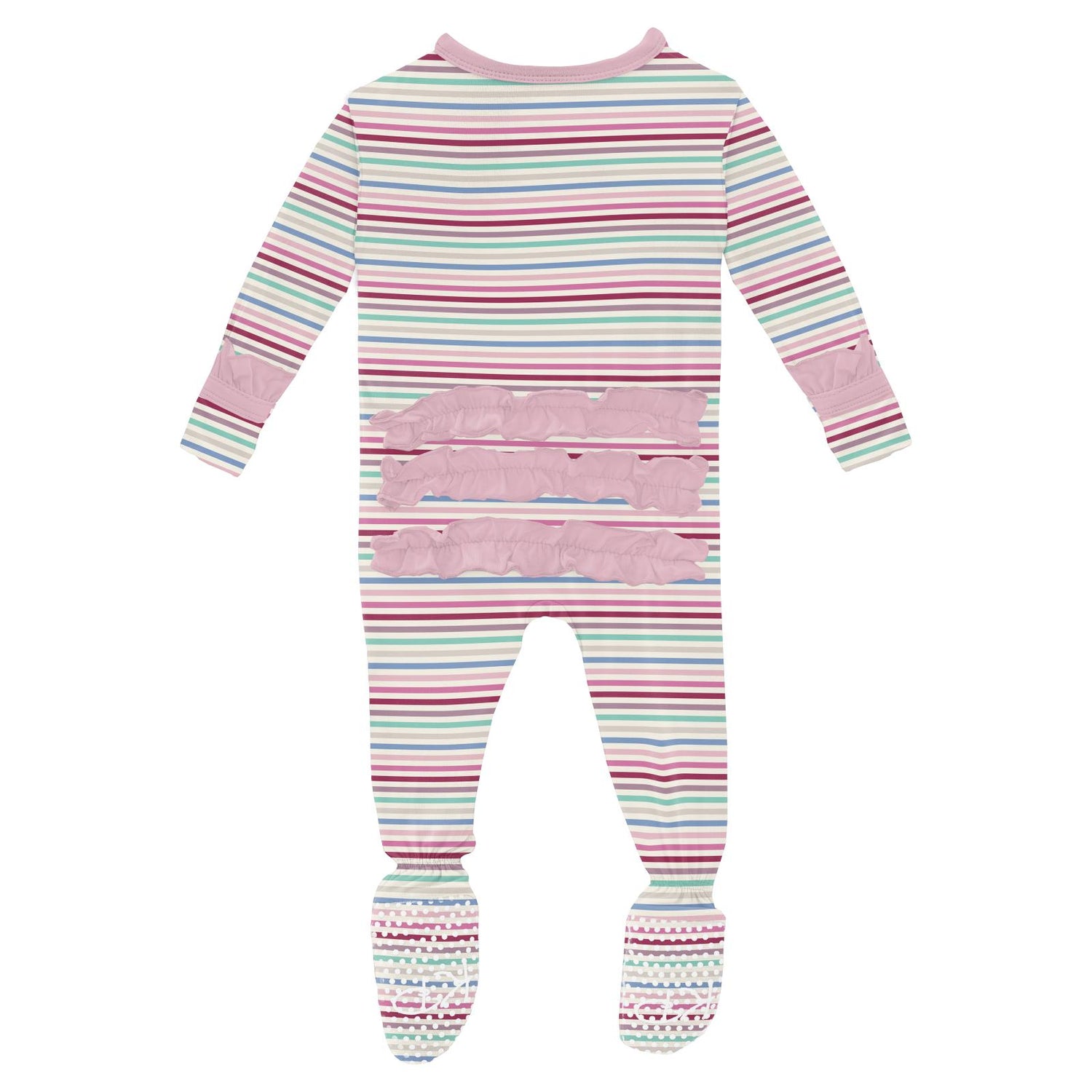 Print Classic Ruffle Footie with Snaps in Make Believe Stripe