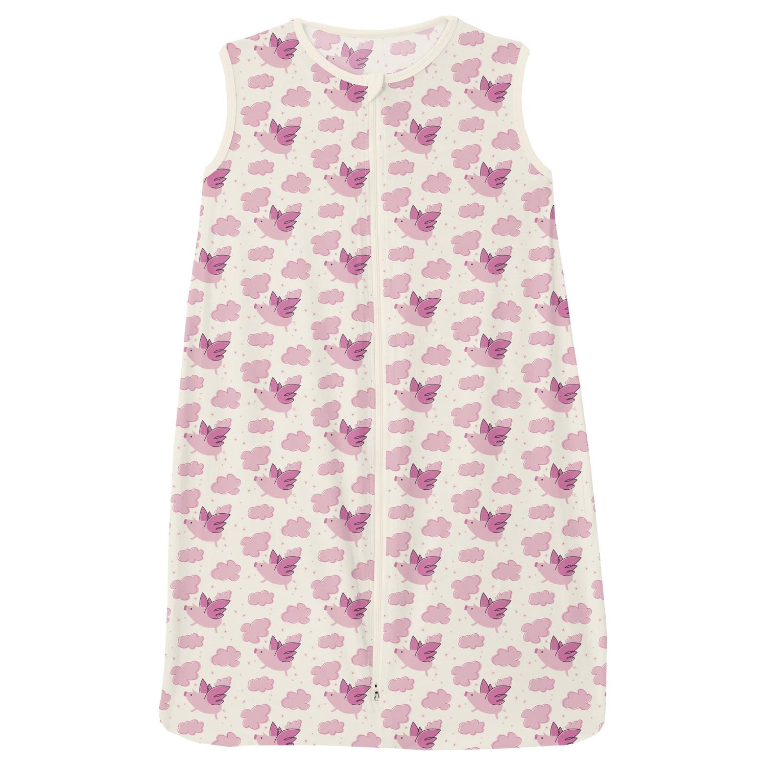 Print Lightweight Sleeping Bag with 2 Way Zipper in Natural Flying Pigs