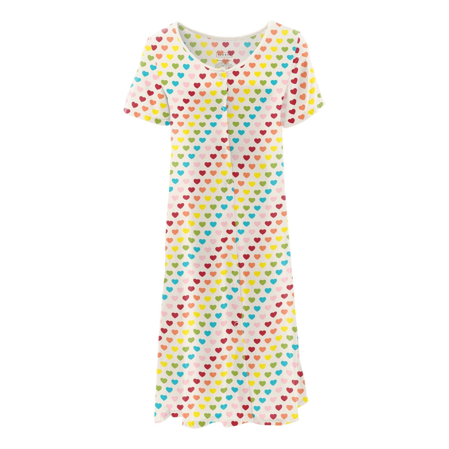 Women's Print Nursing Nightgown in Rainbow Hearts