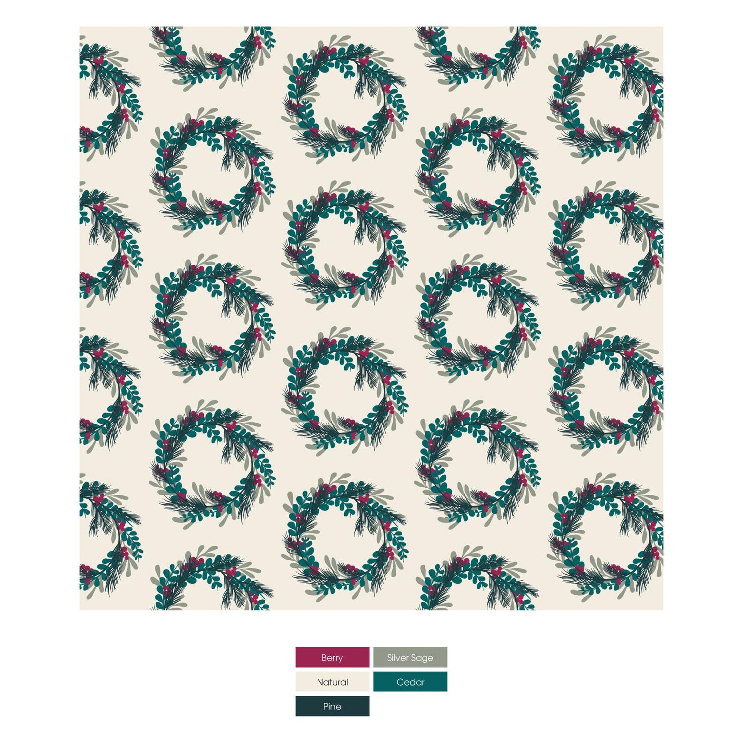 Women's Print Mid Length Lounge Robe in Natural Holiday Wreath