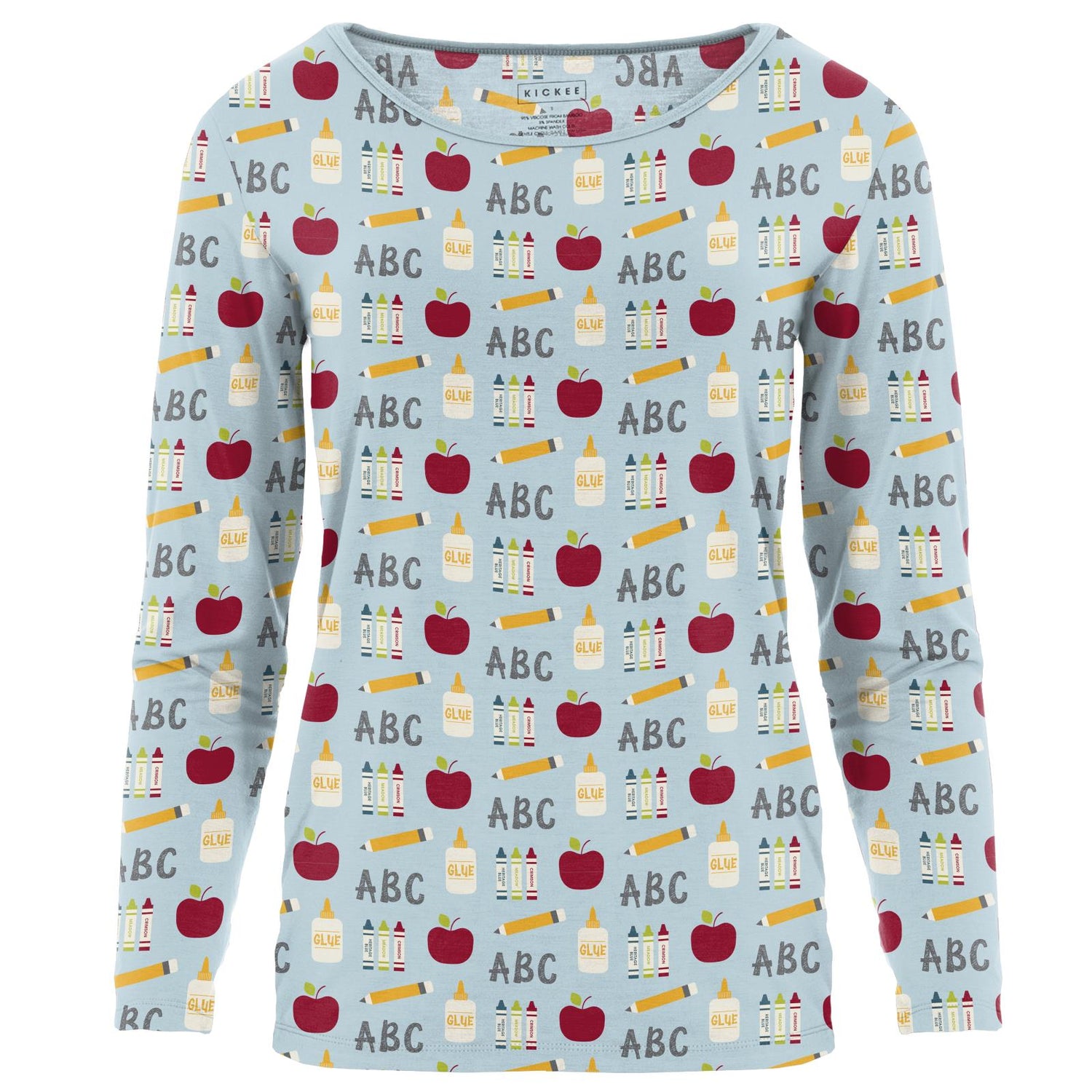Women's Print Long Sleeve Loosey Goosey Tee in Spring Sky First Day of School