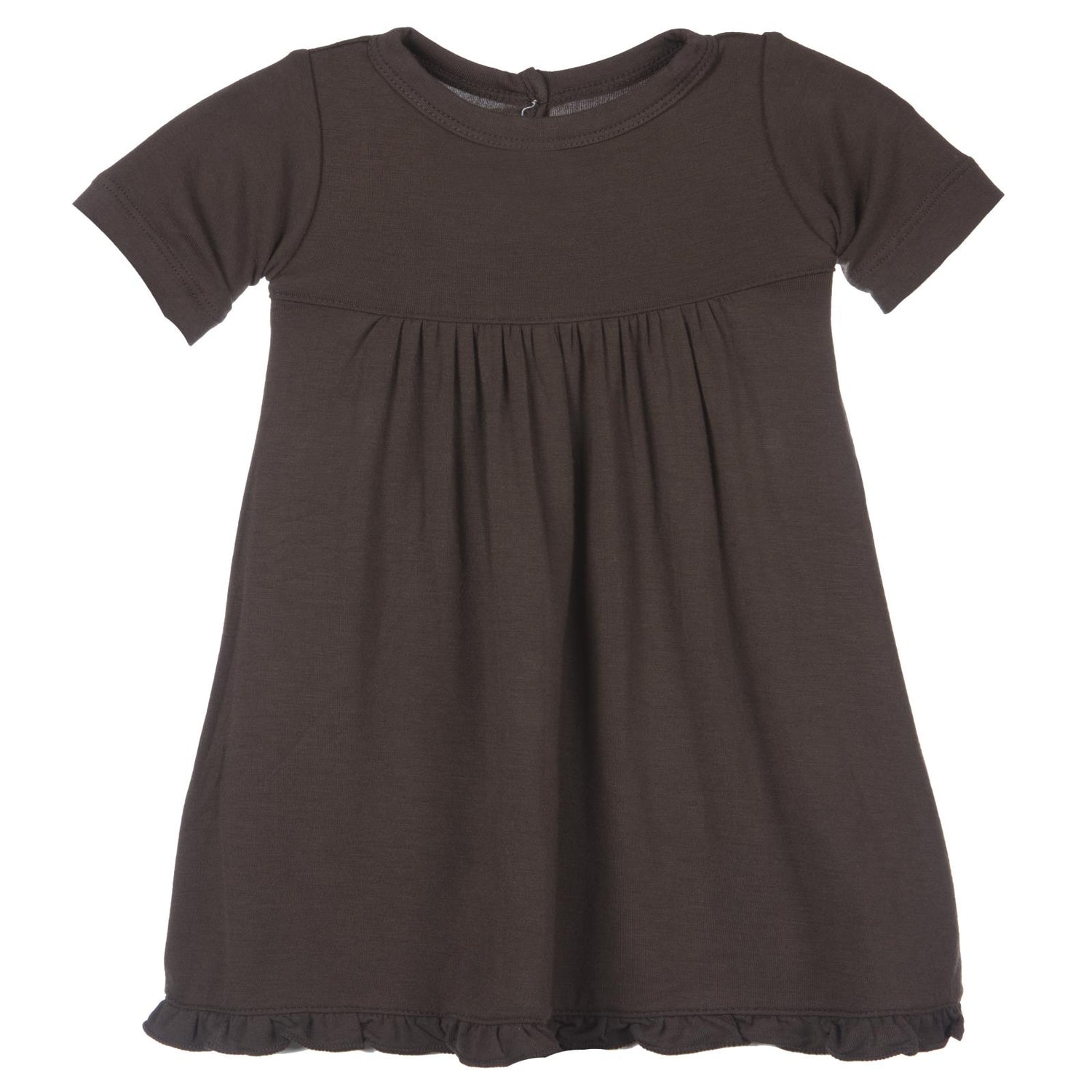 Short Sleeve Swing Dress with Keyhole and Button Closure in Bark