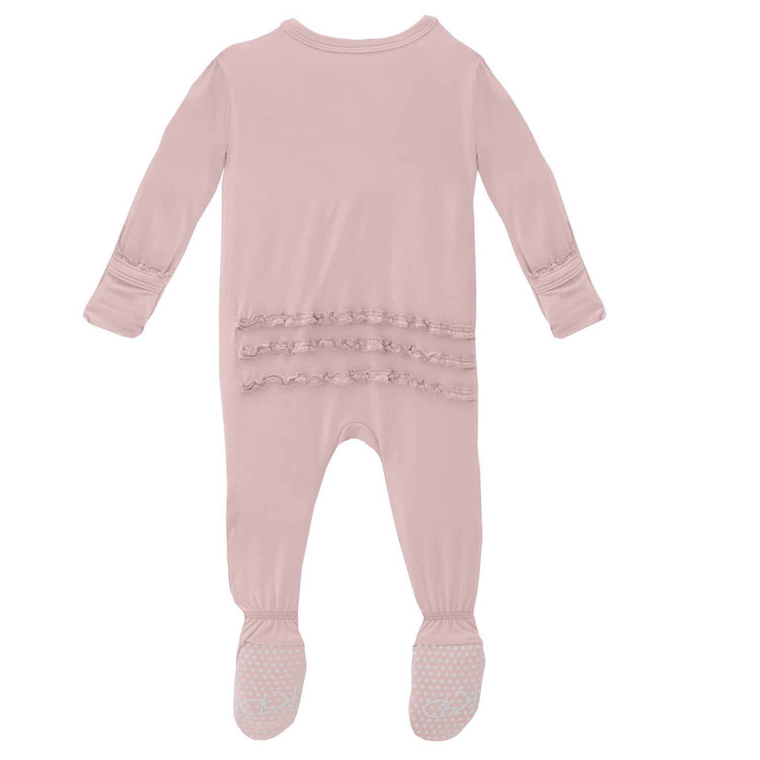 Muffin Ruffle Footie with Zipper in Baby Rose