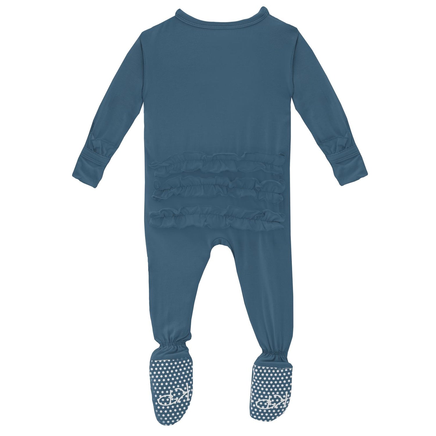 Classic Ruffle Footie with Snaps in Deep Sea