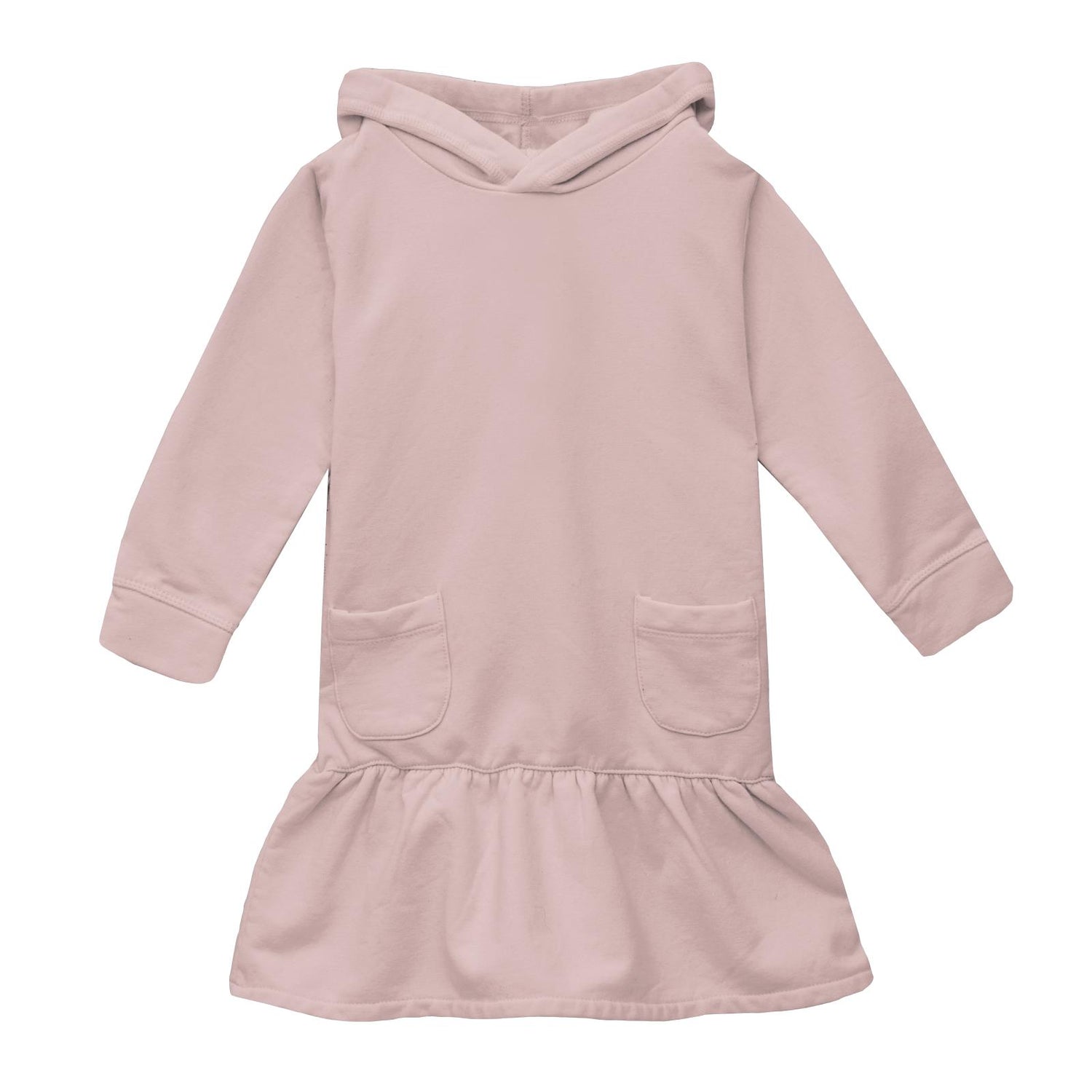 Long Sleeve Fleece Hoodie Dress in Baby Rose