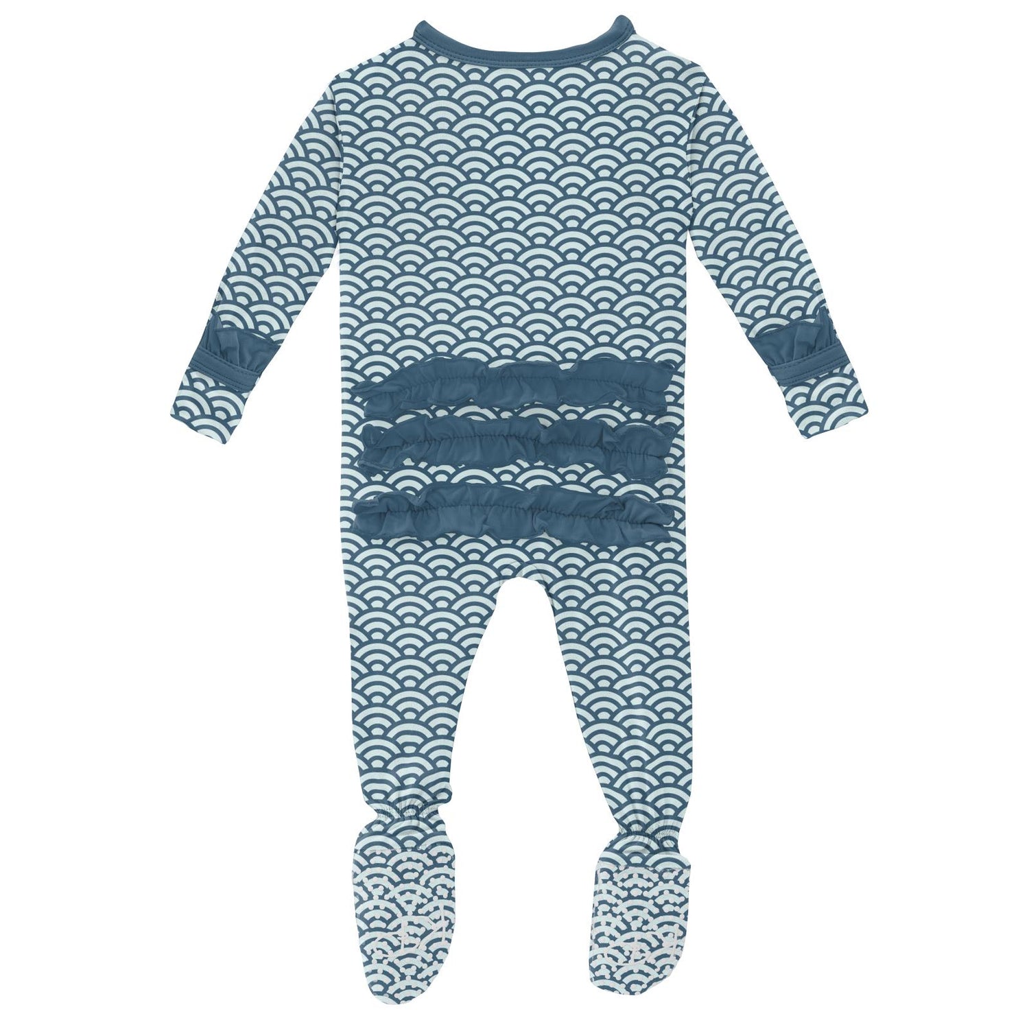 Print Classic Ruffle Footie with Snaps in Fresh Air Waves