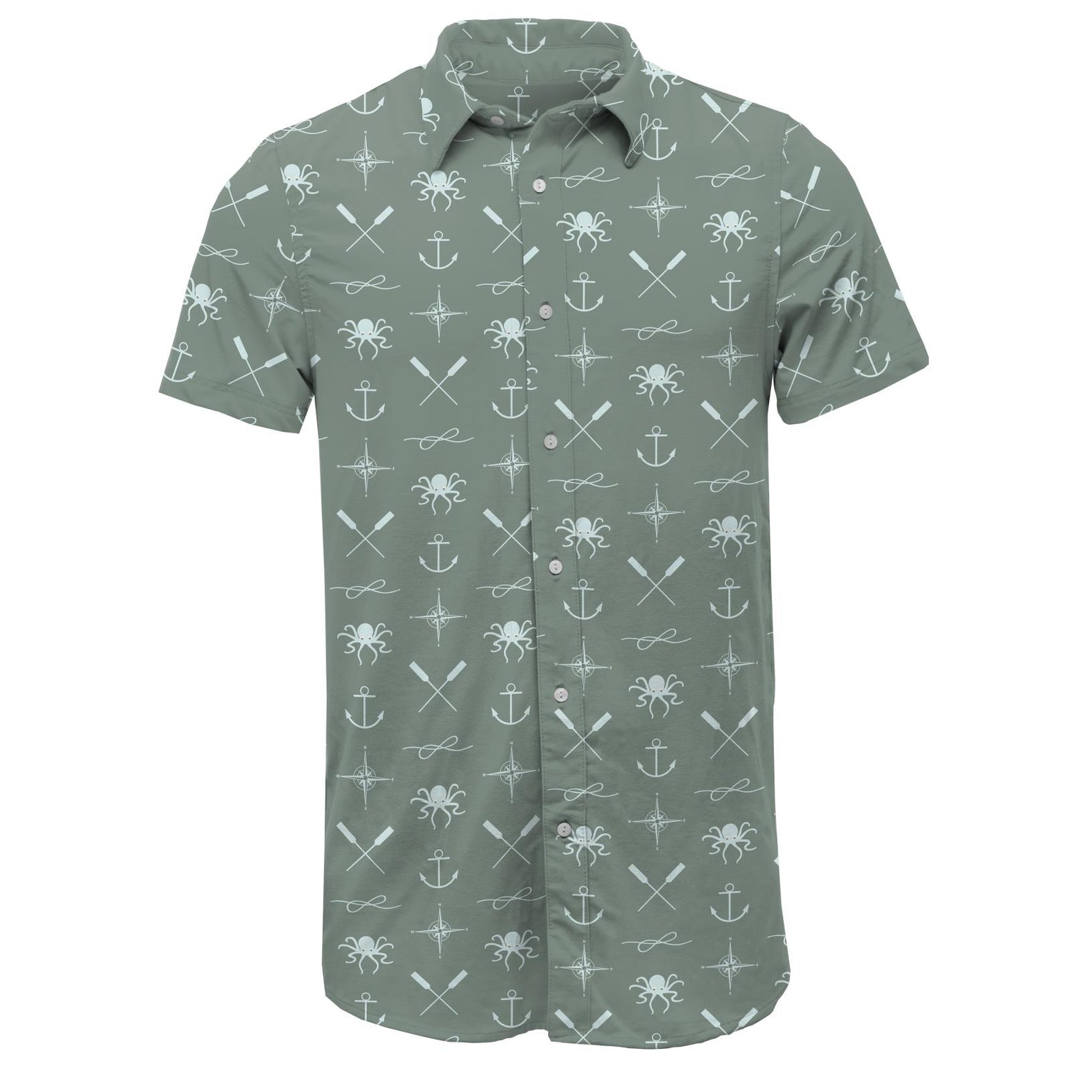 Men's Print Short Sleeve Woven Button Down Shirt in Lily Pad Captain and Crew