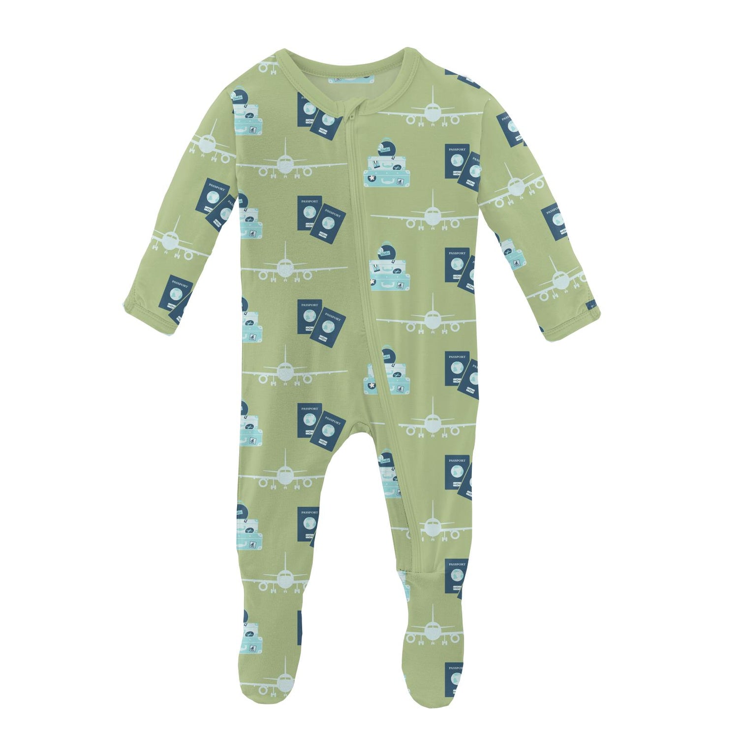 Print Footie with Zipper in Field Green Travel Guide