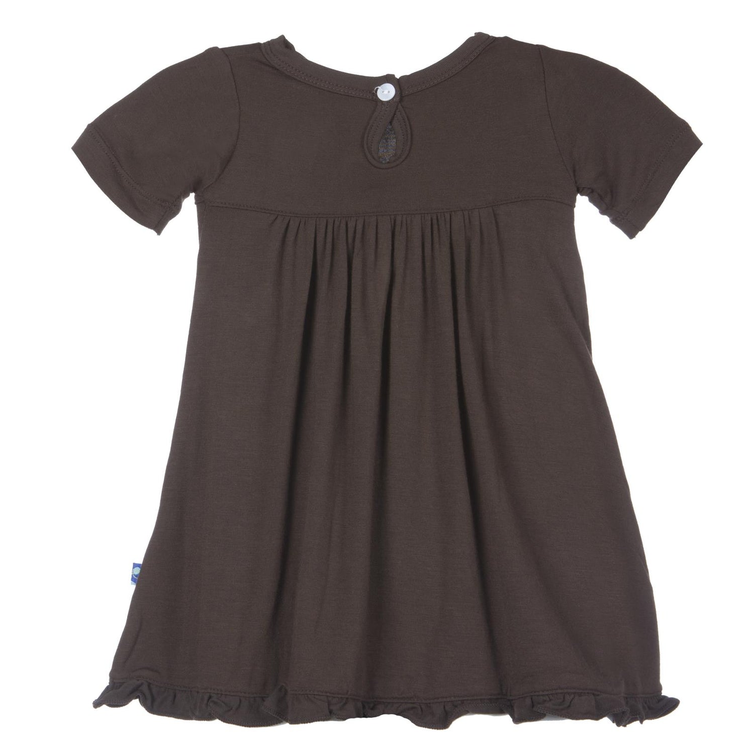 Short Sleeve Swing Dress with Keyhole and Button Closure in Bark