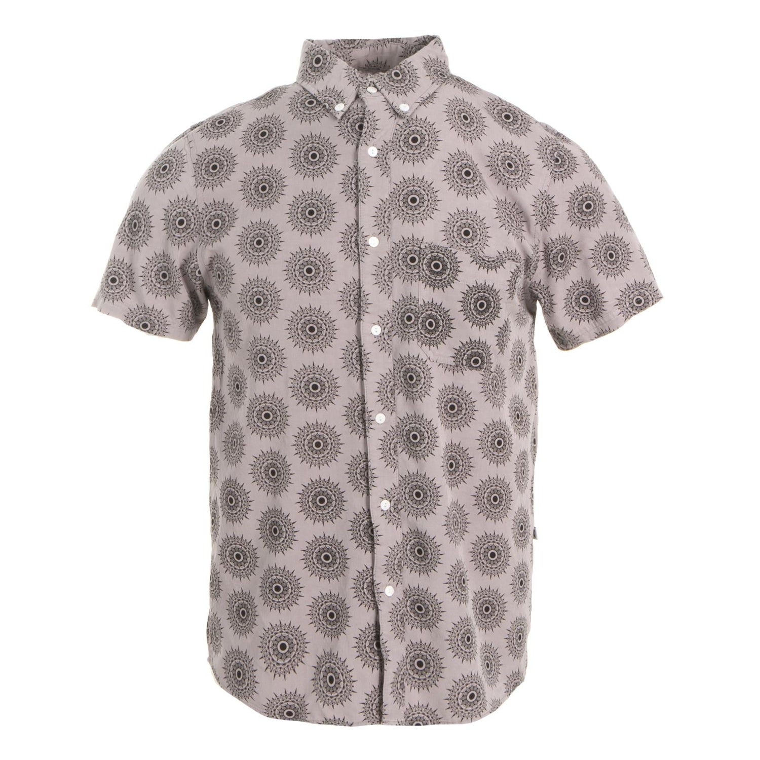 Men's Print Short Sleeve Woven Button Down Shirt in Feather Mandala