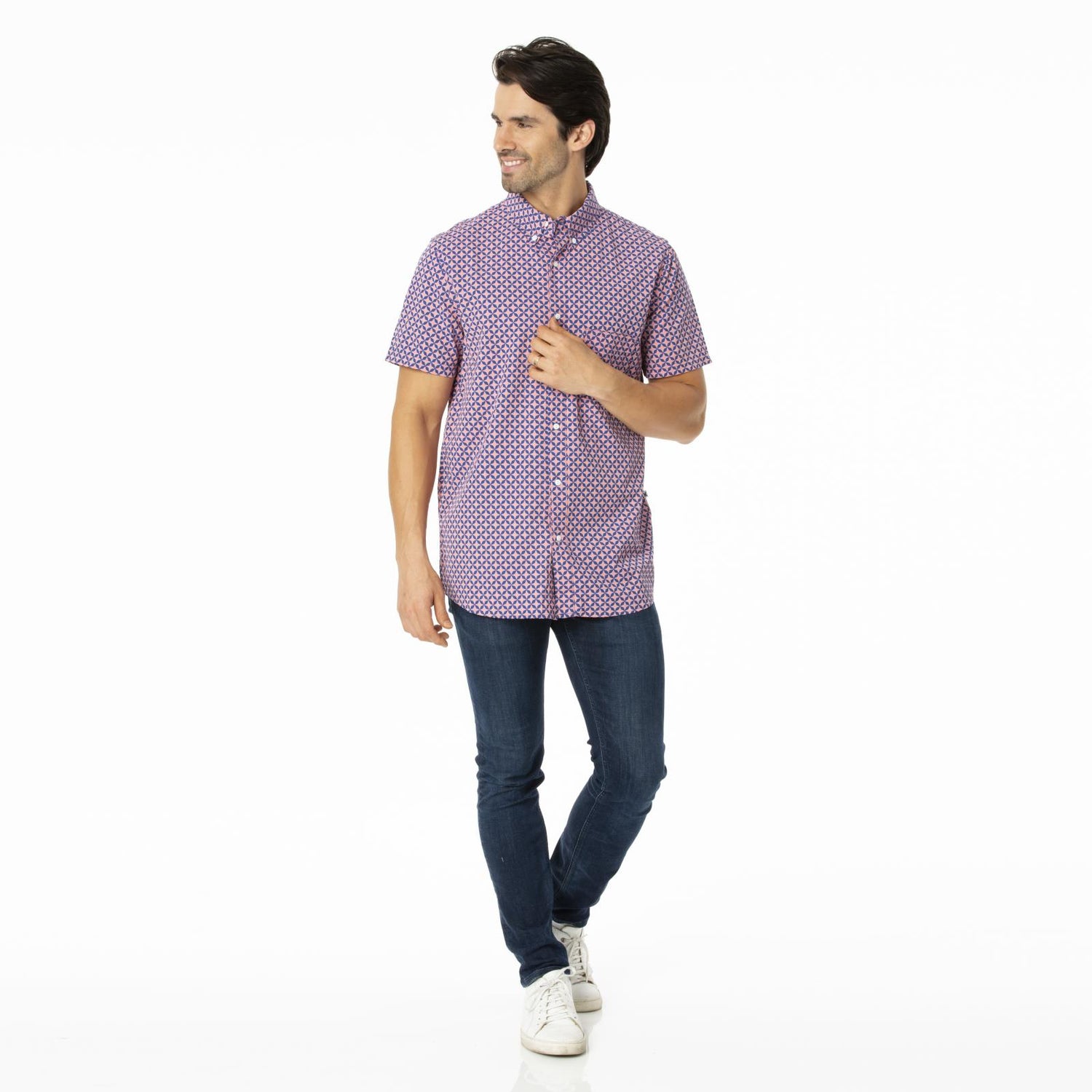 Men's Print Short Sleeve Woven Button Down Shirt in Desert Rose Taj Mahal