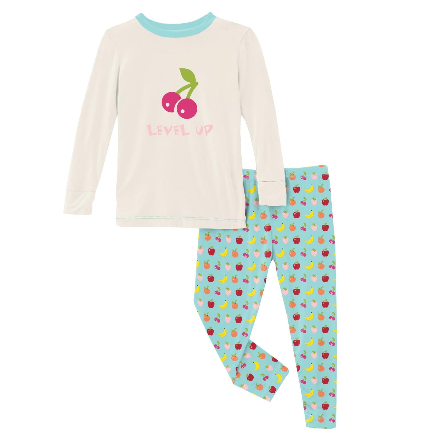 Long Sleeve Graphic Tee Pajama Set in Summer Sky Mini Fruit