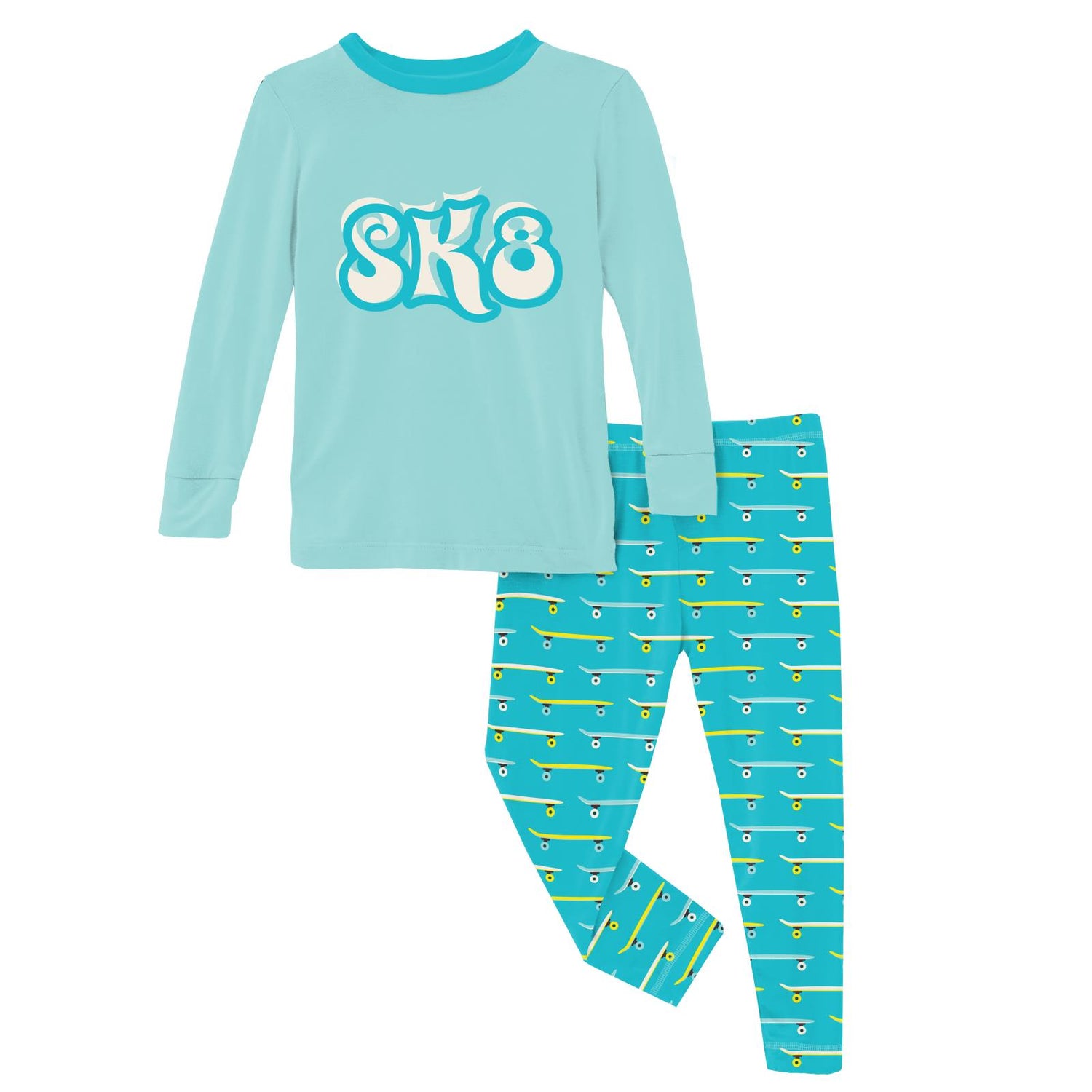 Long Sleeve Graphic Tee Pajama Set in Confetti Skateboard