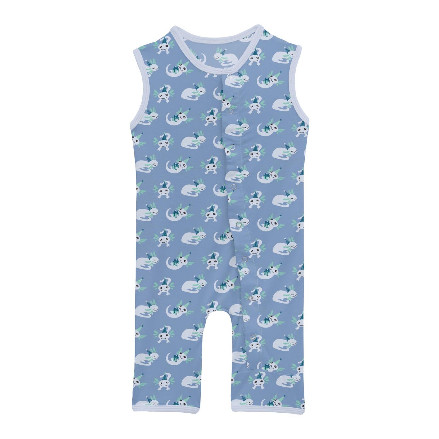 Print Tank Romper in Dream Blue Axolotl Party