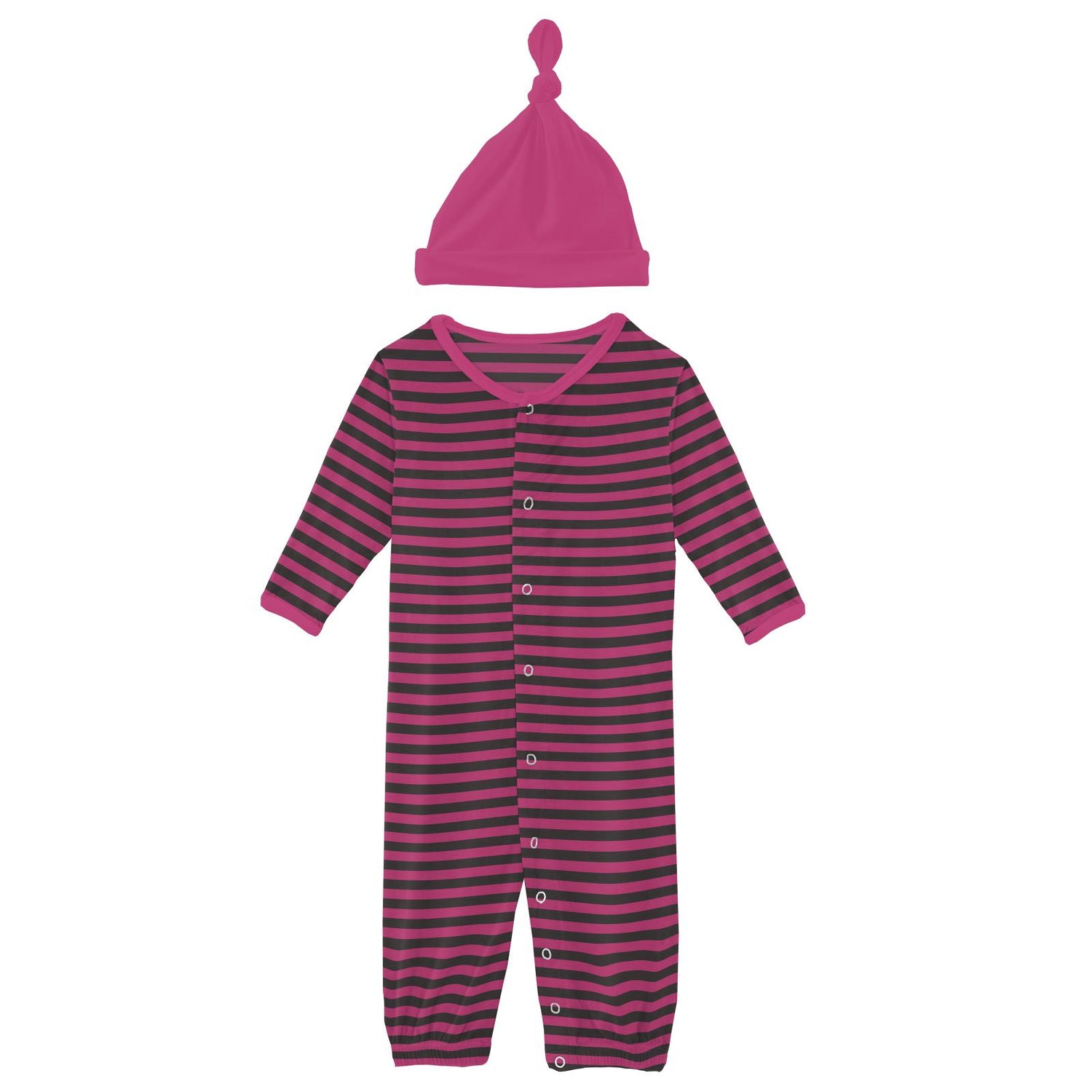 Print Layette Gown Converter & Single Knot Hat Set in Awesome Stripe