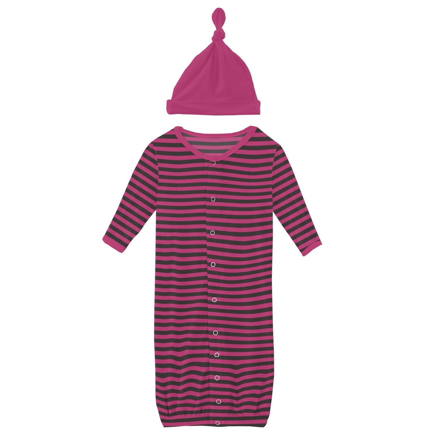 Print Layette Gown Converter & Single Knot Hat Set in Awesome Stripe