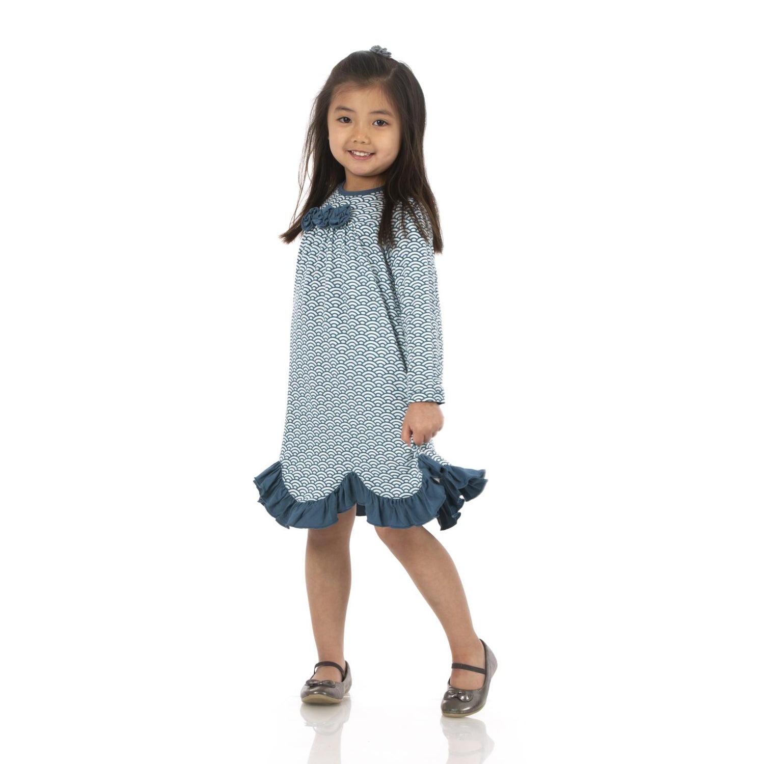 Print Long Sleeve Flower Dress in Fresh Air Waves