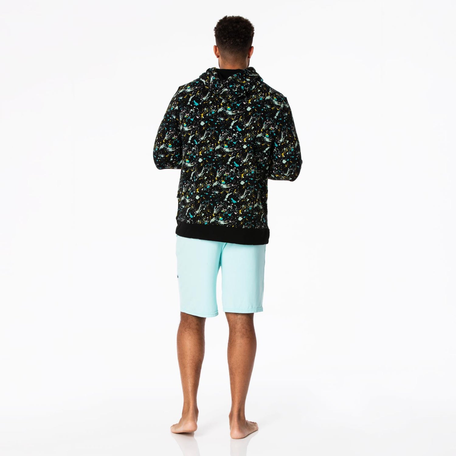 Men's Print Fleece Kangaroo Pocket Pullover in Confetti Splatter Paint