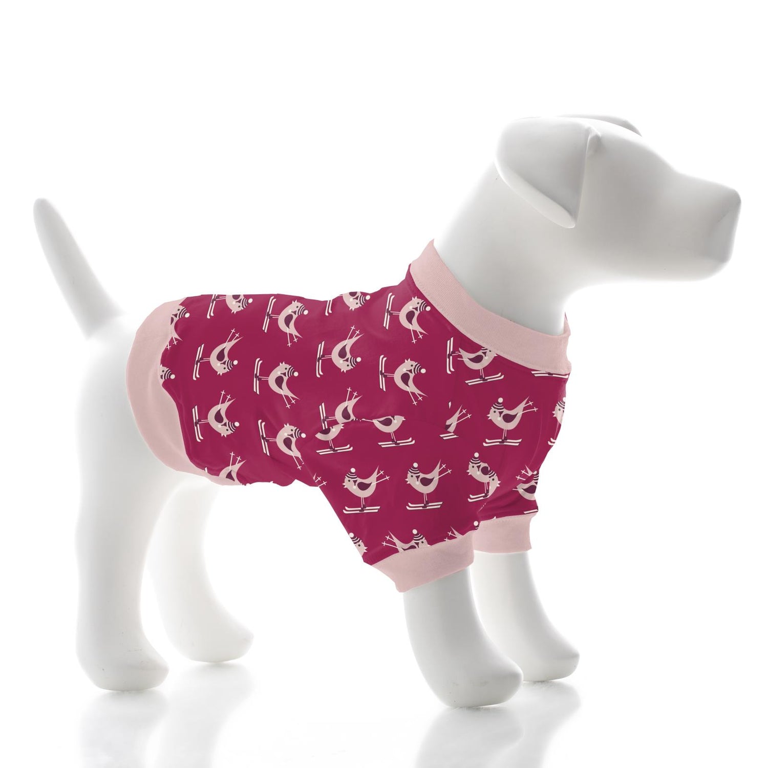 Print Dog Jammies in Berry Ski Birds