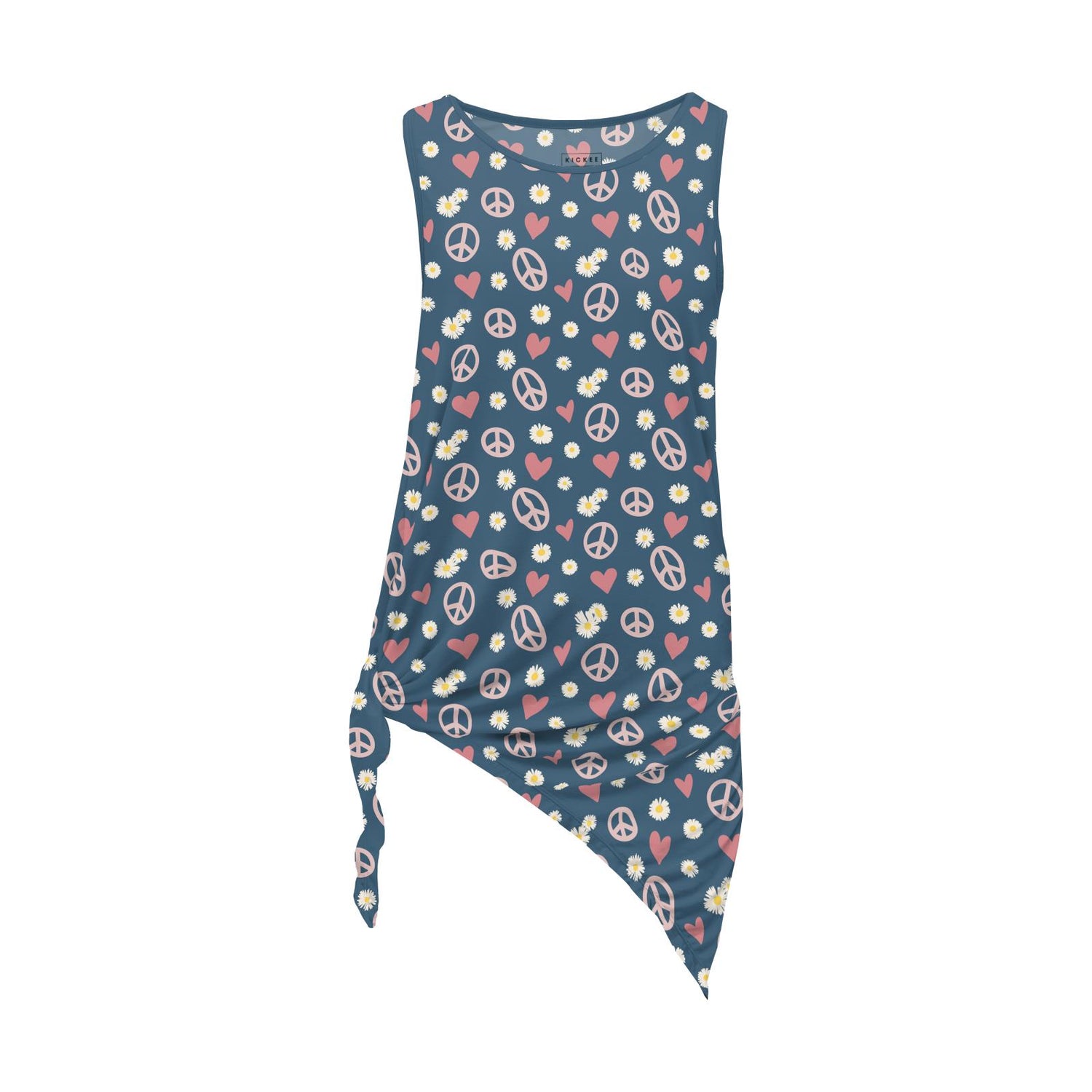 Women's Print Side-Slit Tunic in Peace, Love and Happiness