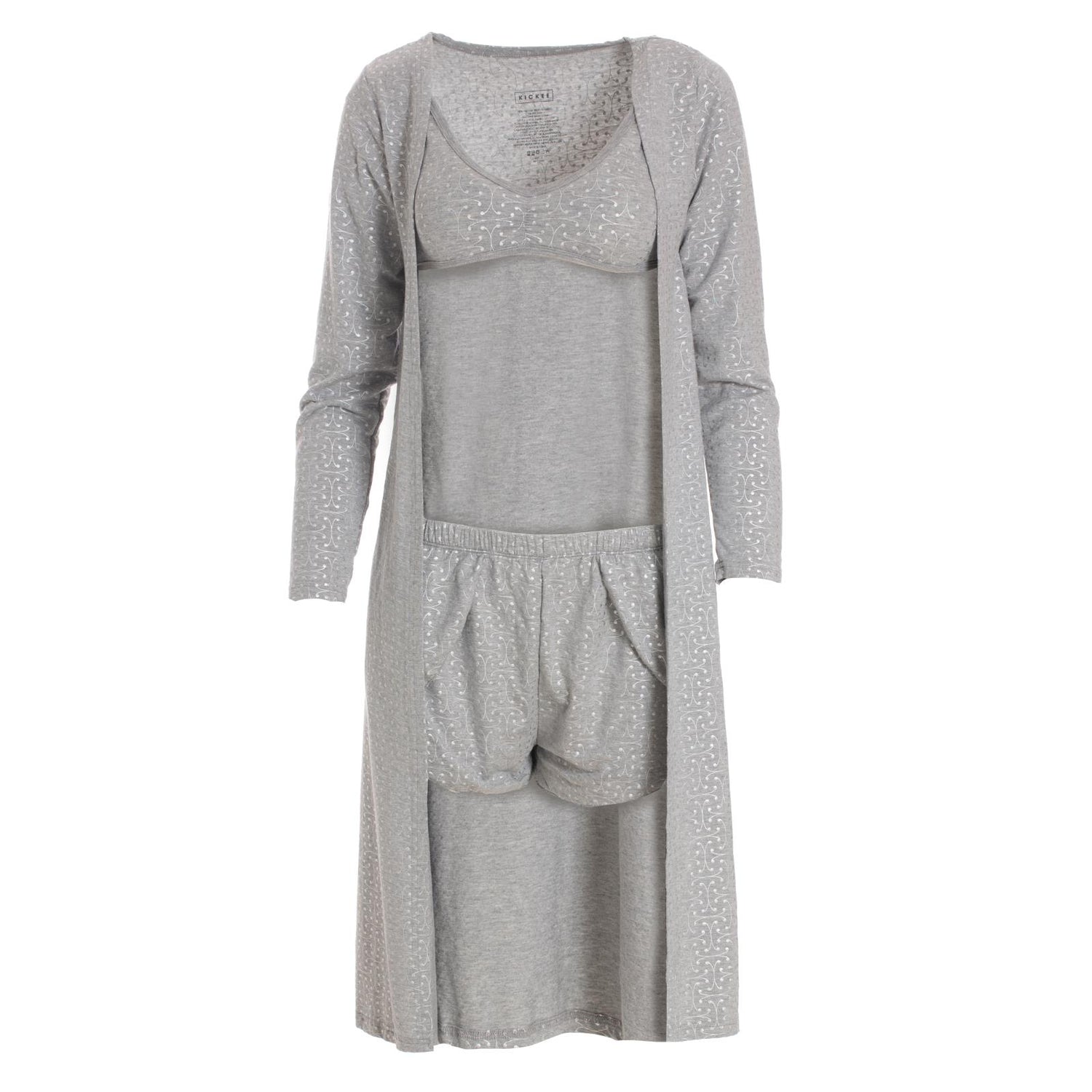 Women's Print Sleeping Bra, Tulip Shorts and Duster Robe Set in Road Trip Lattice