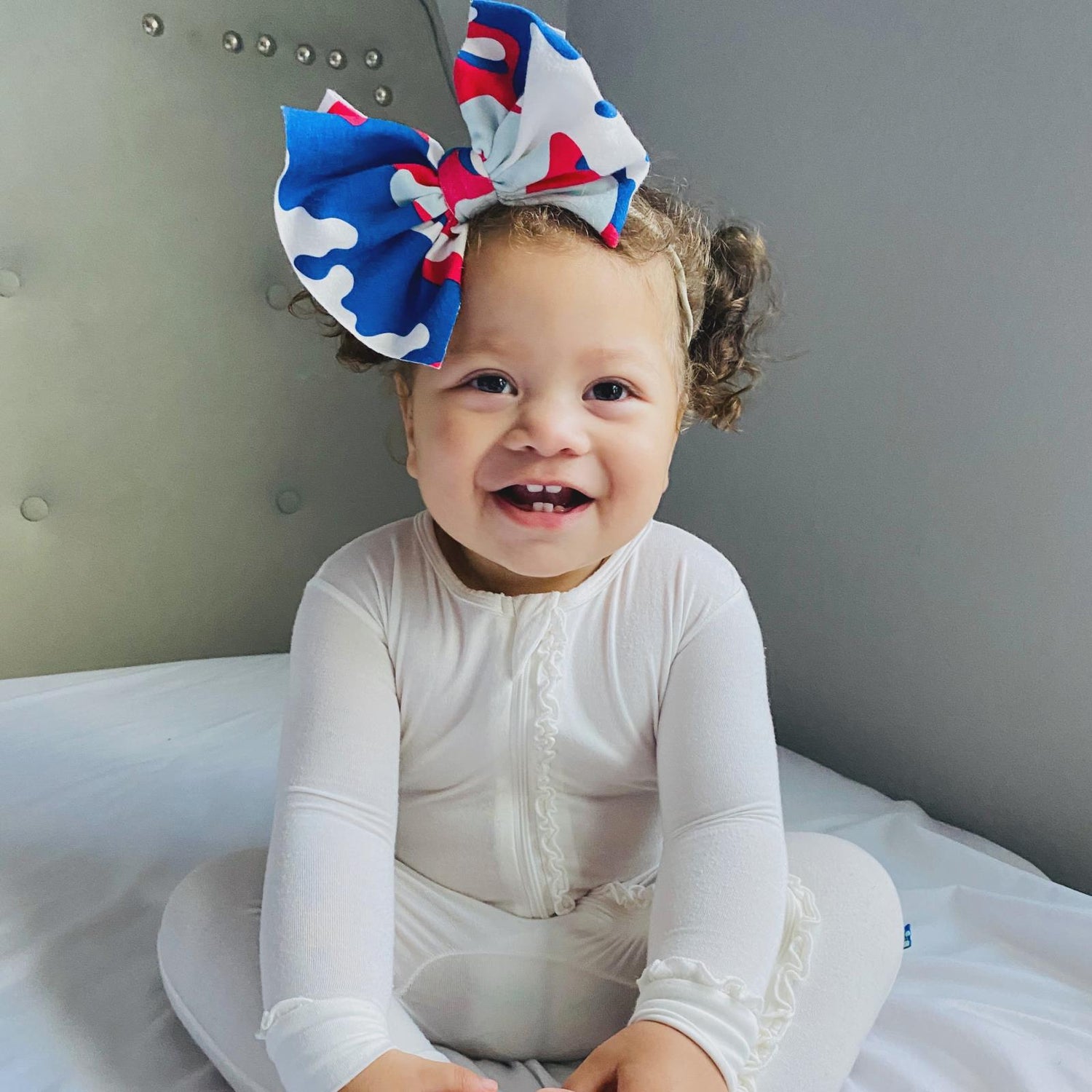 Print Luxe Big Bow with Nude Headband in Flag Red Military