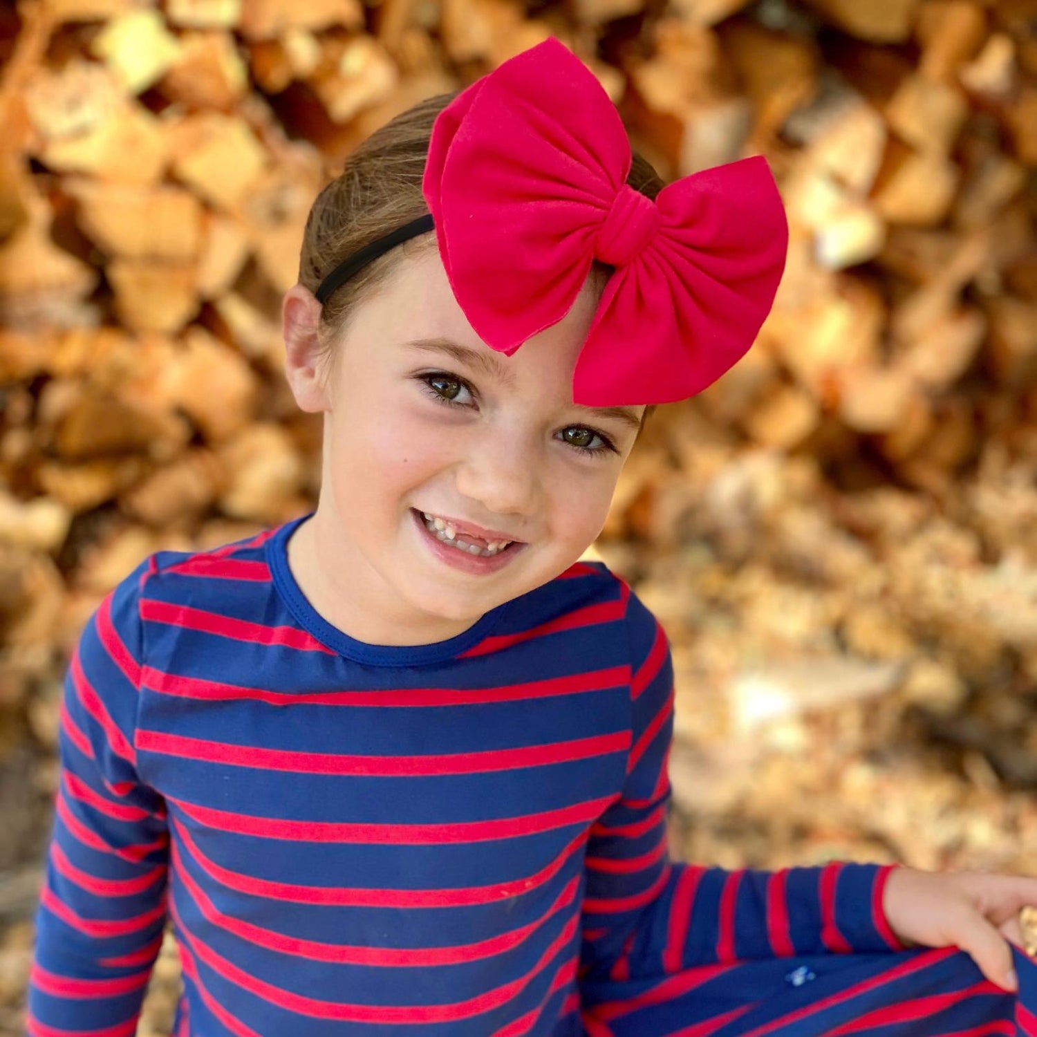 Luxe Big Bow with Black Headband in Flag Red