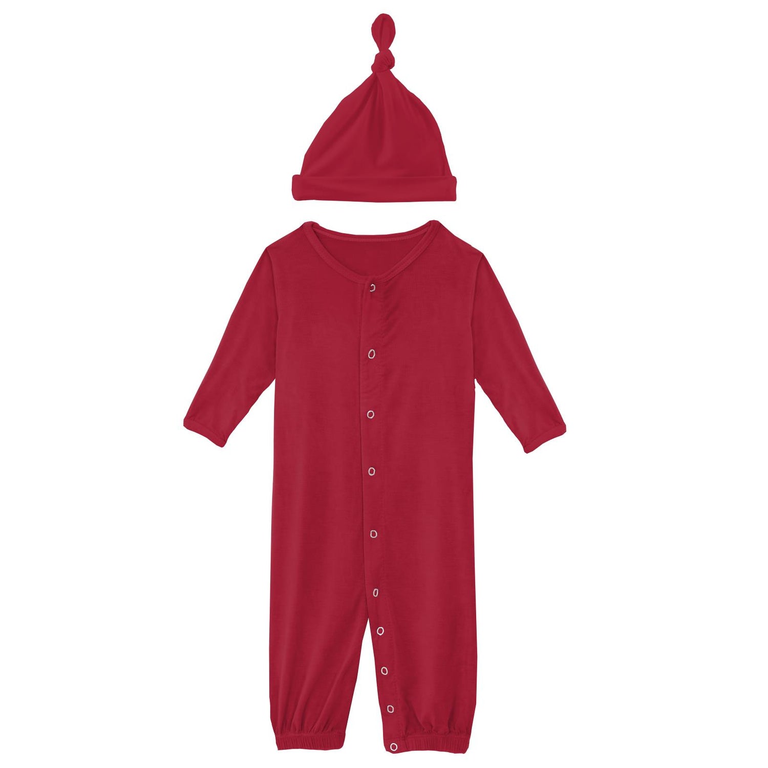 Layette Gown Converter & Single Knot Hat Set in Crimson