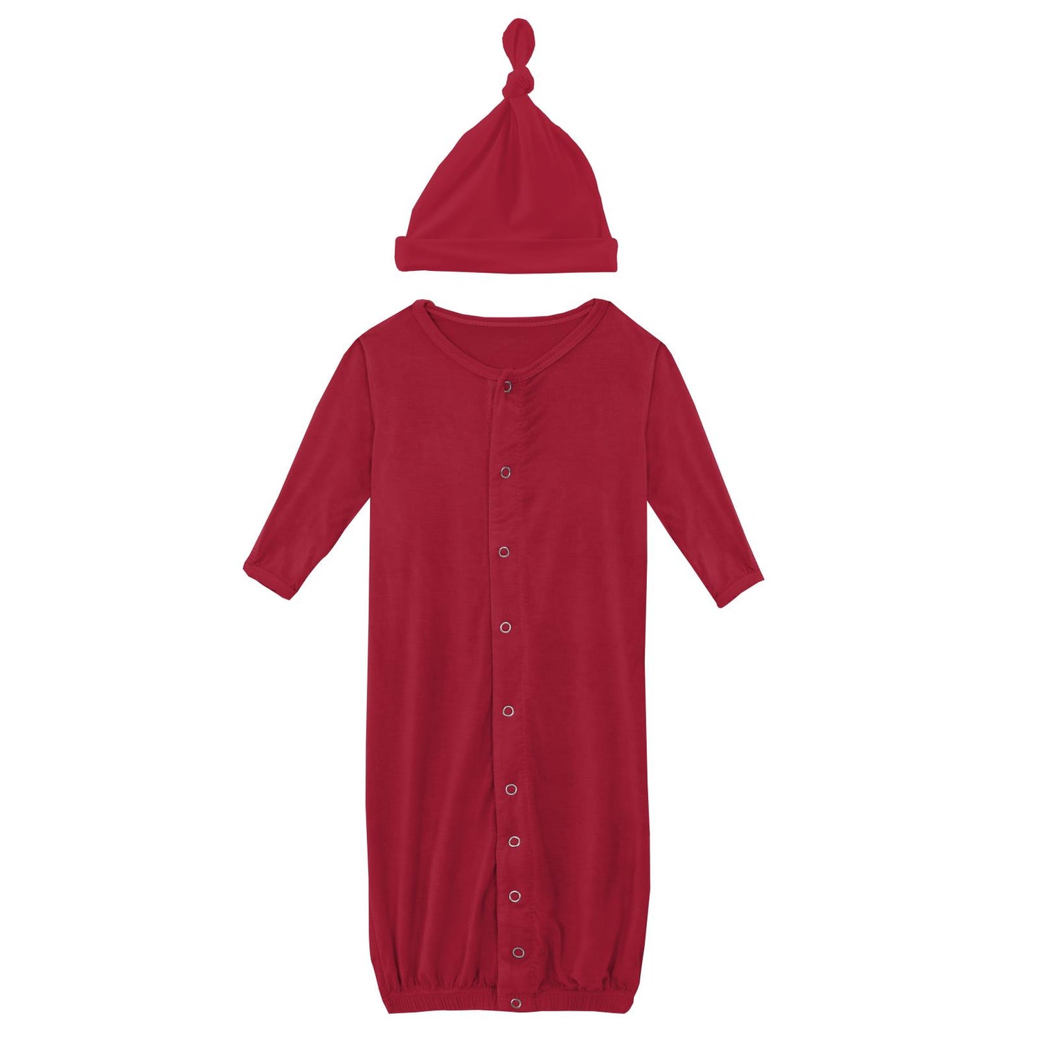 Layette Gown Converter & Single Knot Hat Set in Crimson