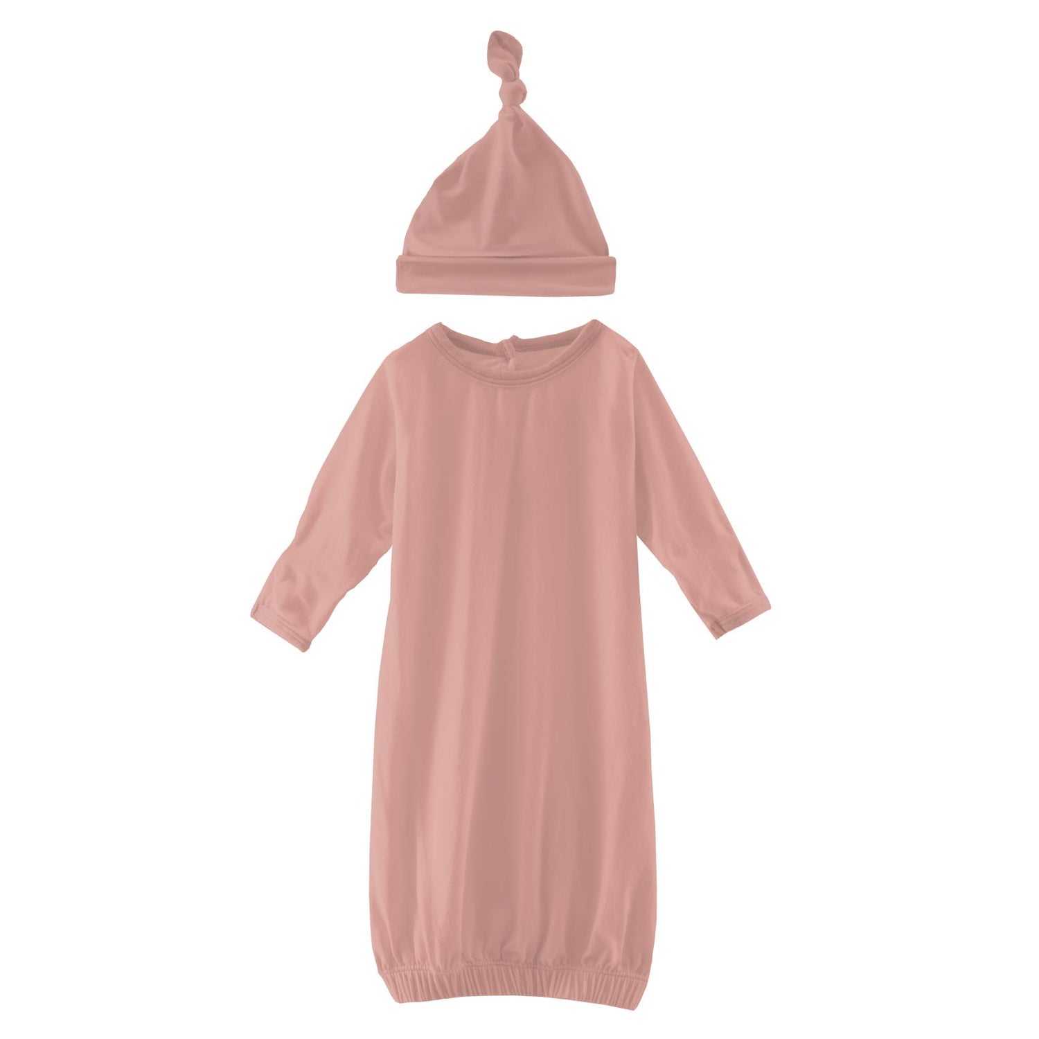 Layette Gown & Single Knot Hat Set in Blush