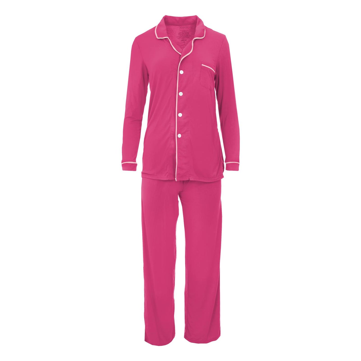 Women's Long Sleeve Collared Pajama Set in Calypso with Lotus