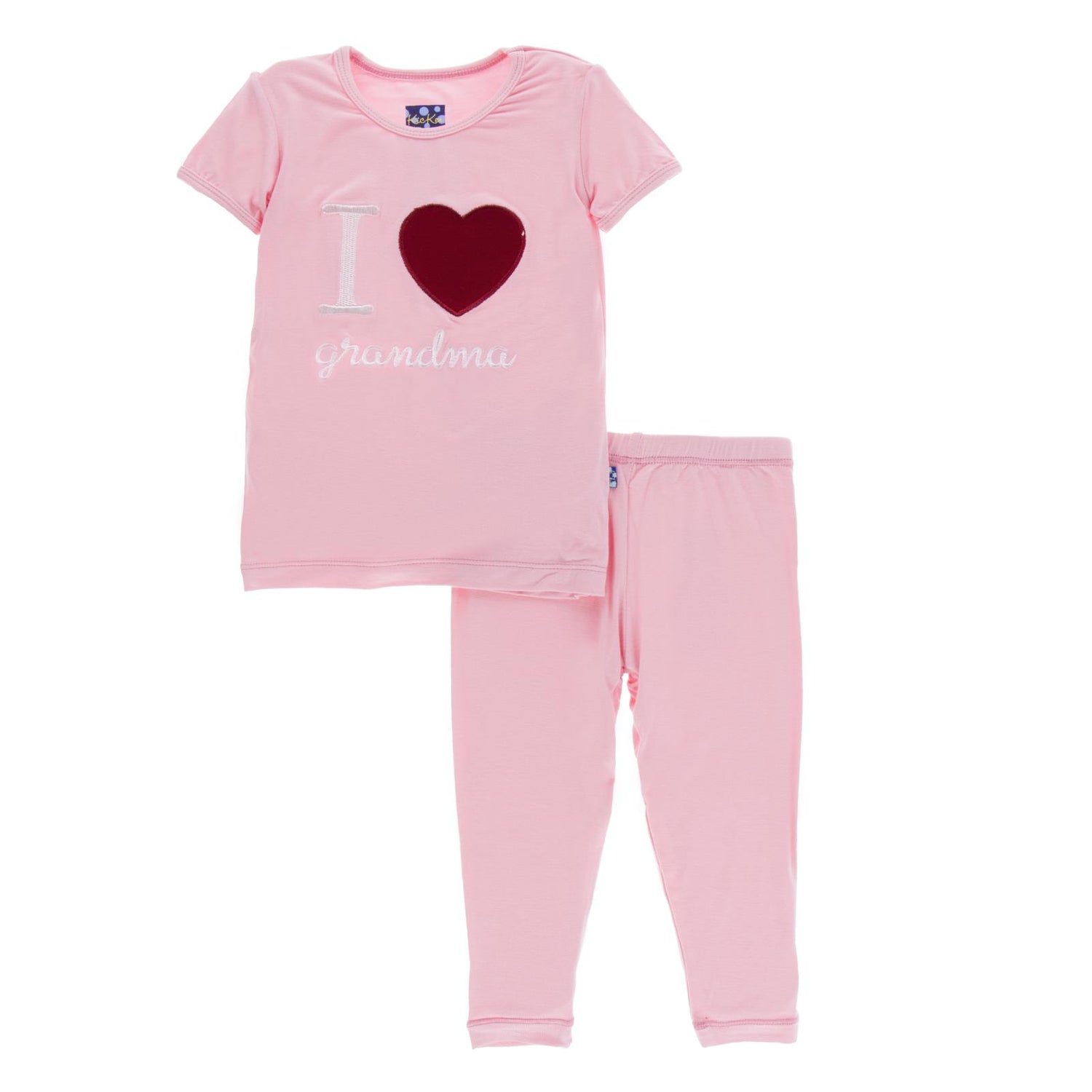 Short Sleeve Applique Pajama Set in Lotus I Love Grandma with Lotus Trim