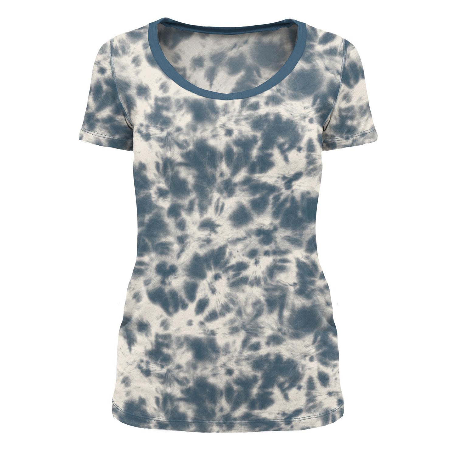 Women's Print Short Sleeve Scoop Neck Tee in Deep Sea Tie Dye
