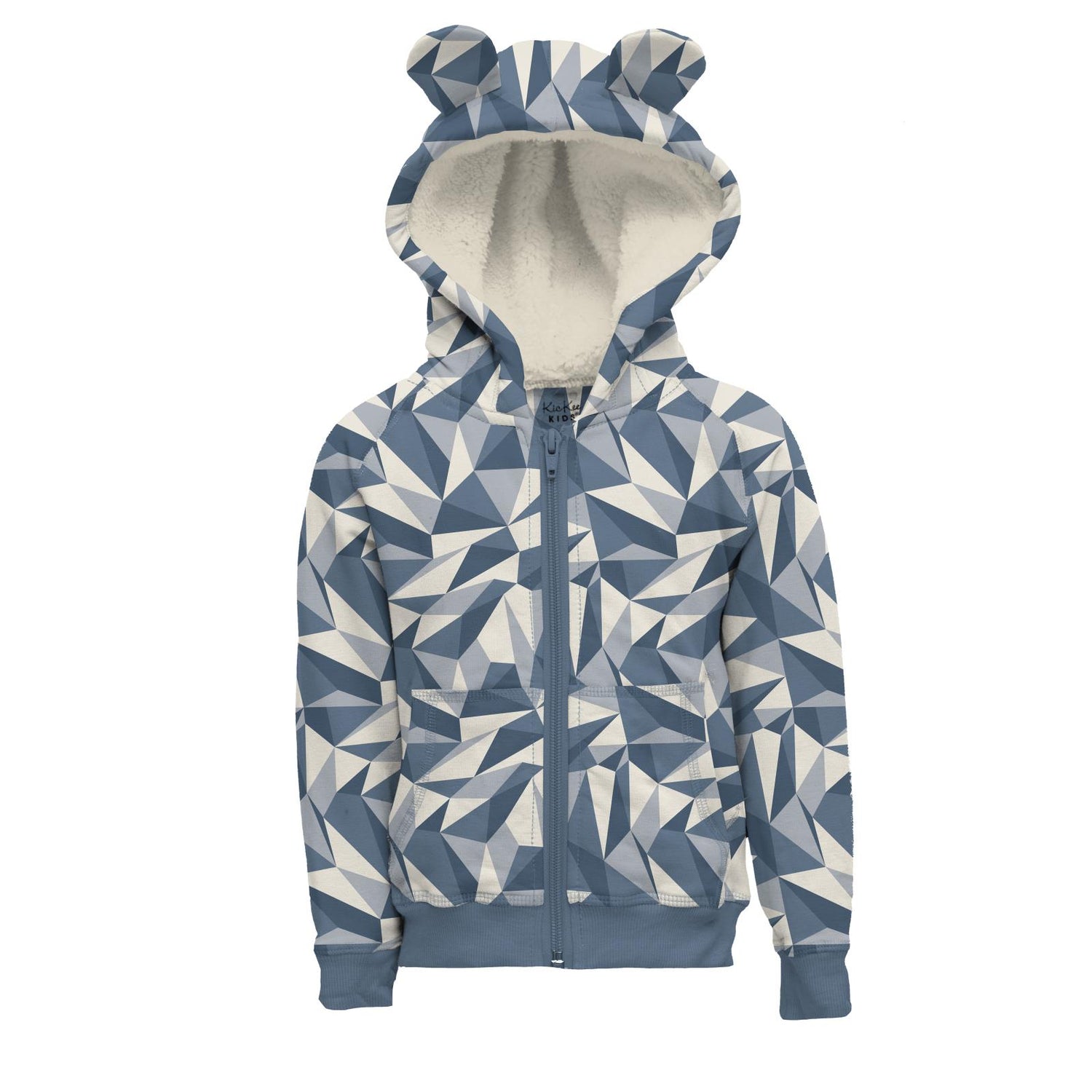 Print Fleece Zip-Front Hoodie with Ears in Winter Ice