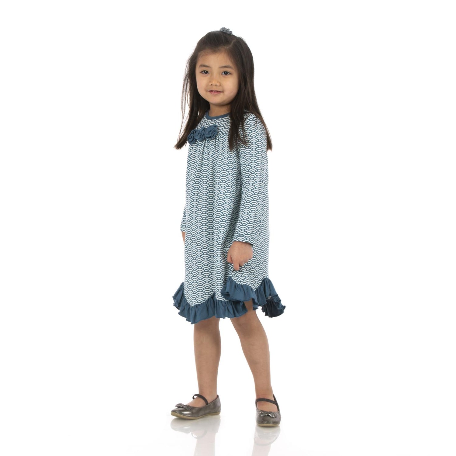 Print Long Sleeve Flower Dress in Fresh Air Waves
