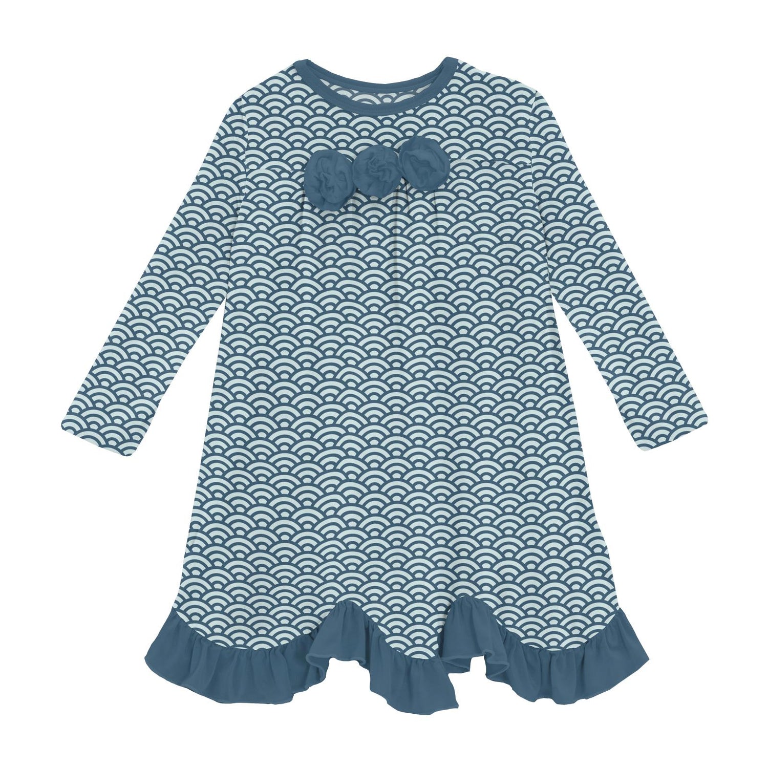 Print Long Sleeve Flower Dress in Fresh Air Waves