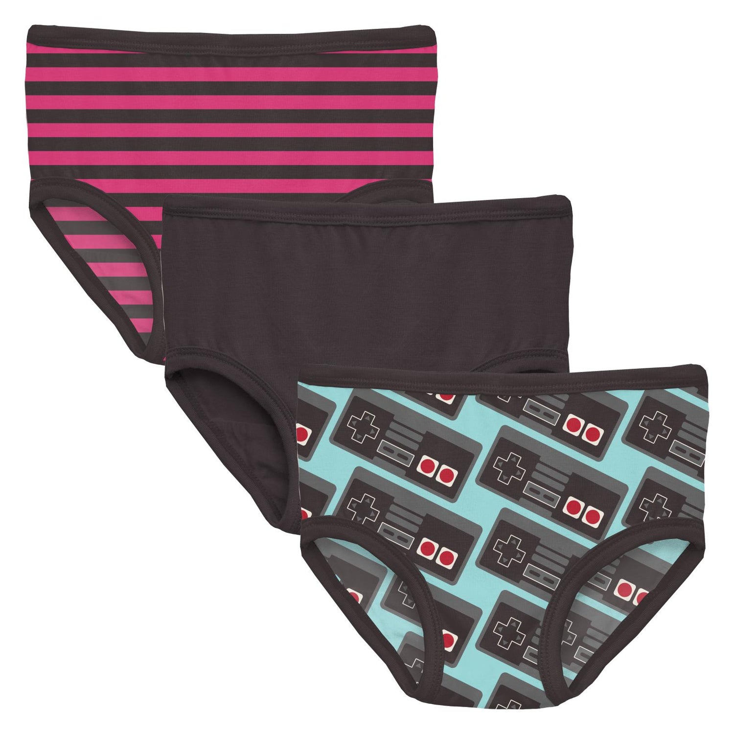 Print Girl's Underwear Set of 3 in Awesome Stripe, Midnight & Summer Sky Retro Game Controller